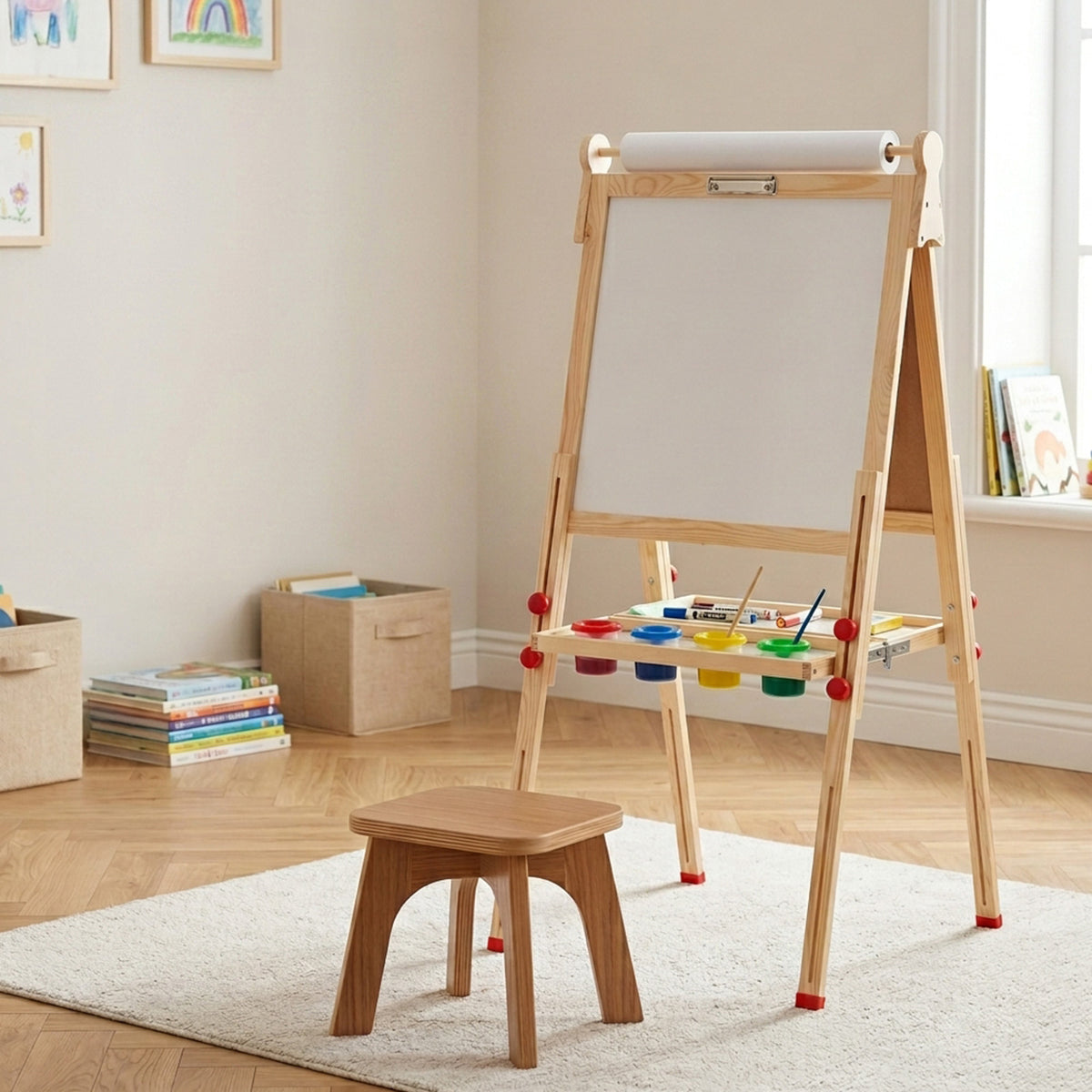 Art Easel with Paper Roll and Double Sided Adjustable Drawing Board for Kids