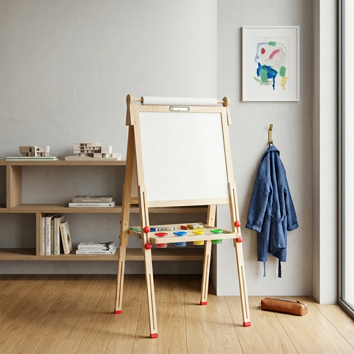 Art Easel with Paper Roll and Double Sided Adjustable Drawing Board for Kids