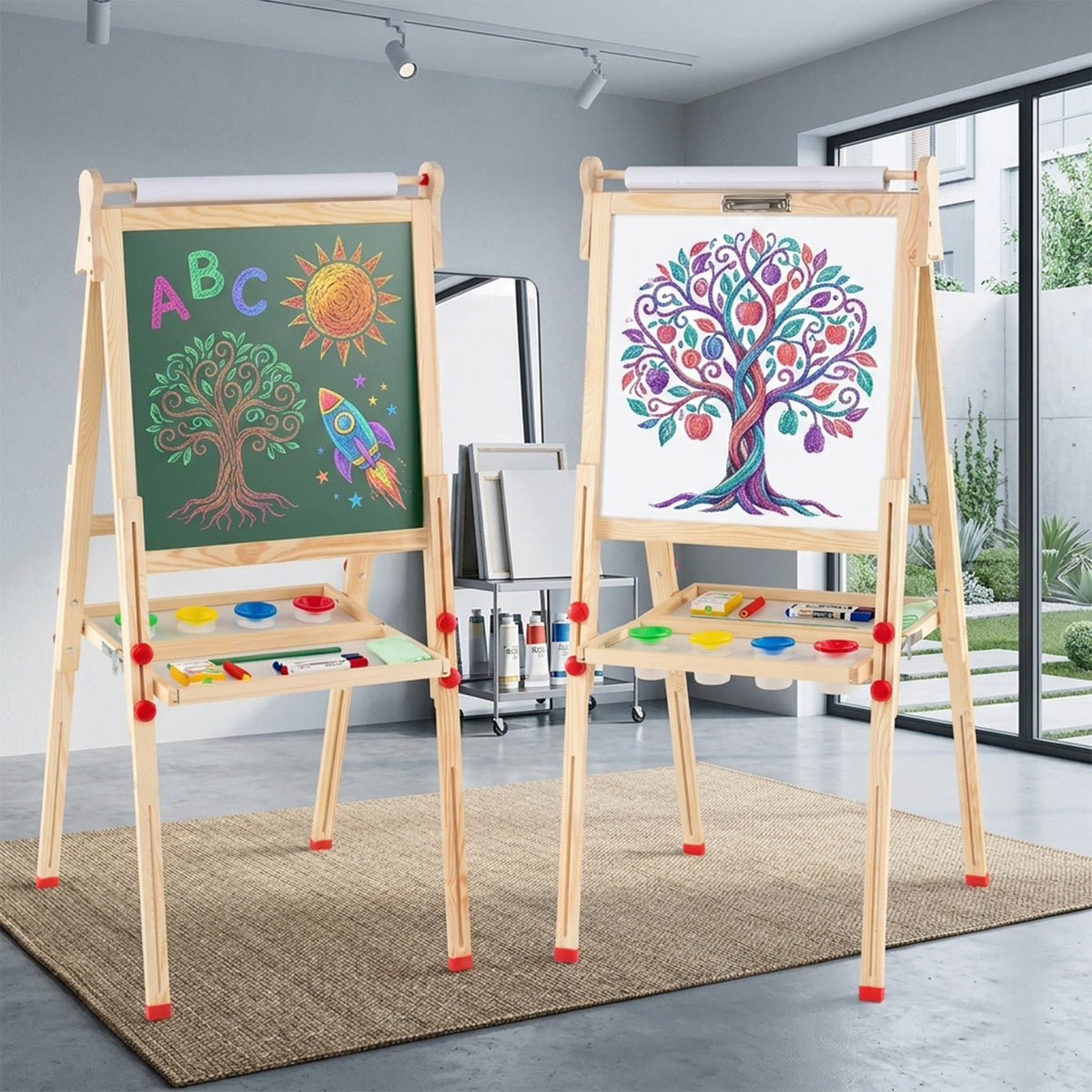 Art Easel with Paper Roll and Double Sided Adjustable Drawing Board for Kids