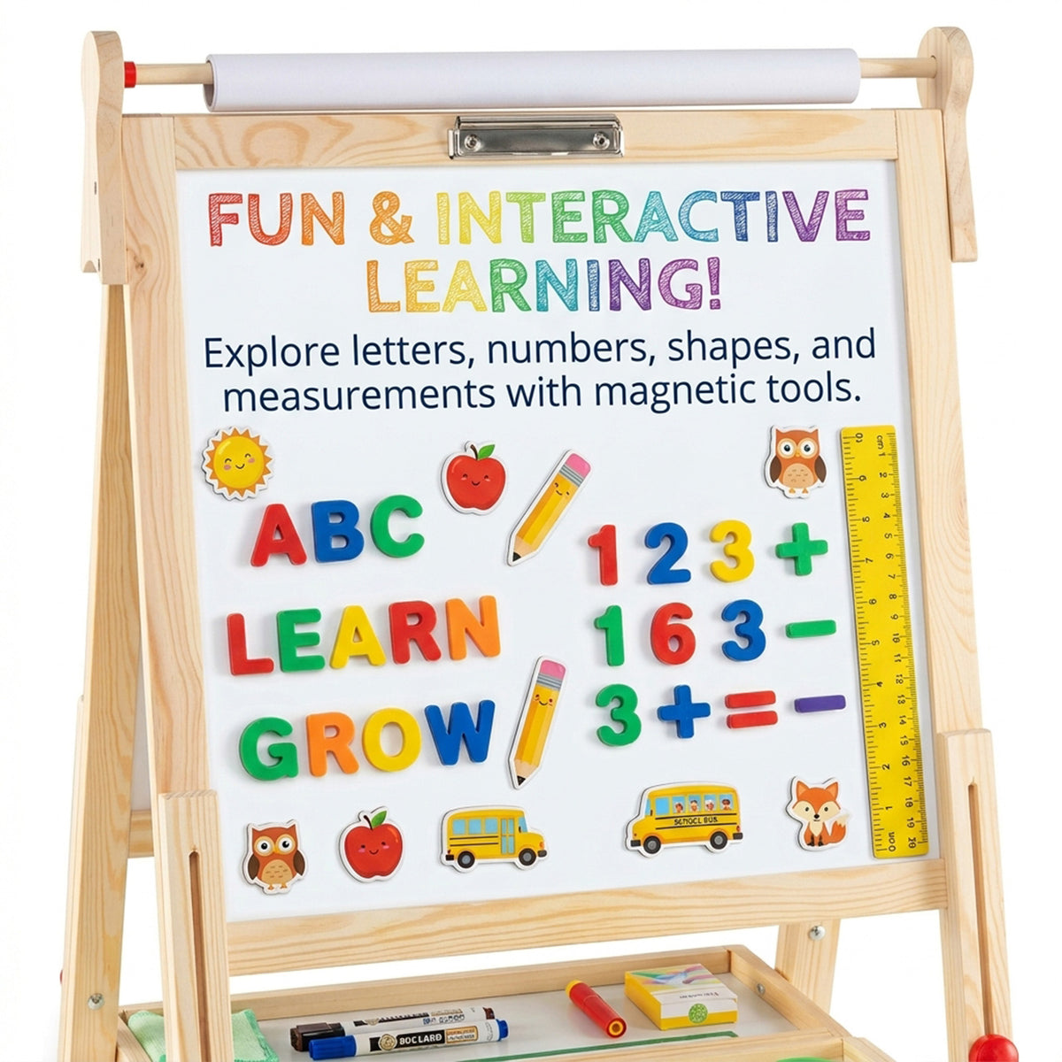 Art Easel with Paper Roll and Double Sided Adjustable Drawing Board for Kids