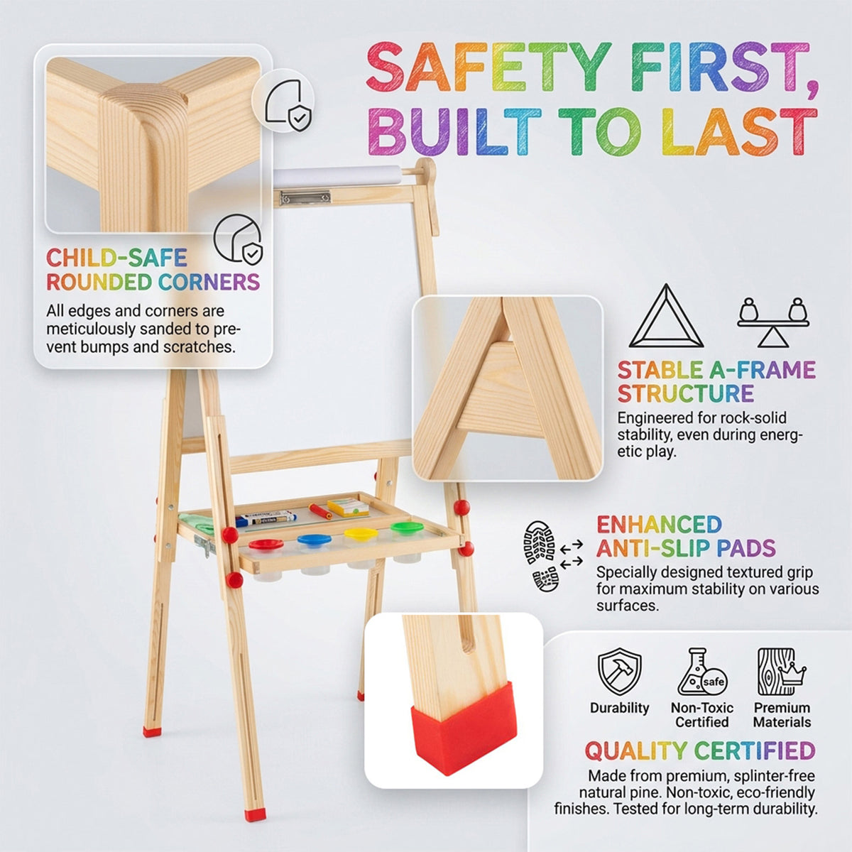 Art Easel with Paper Roll and Double Sided Adjustable Drawing Board for Kids