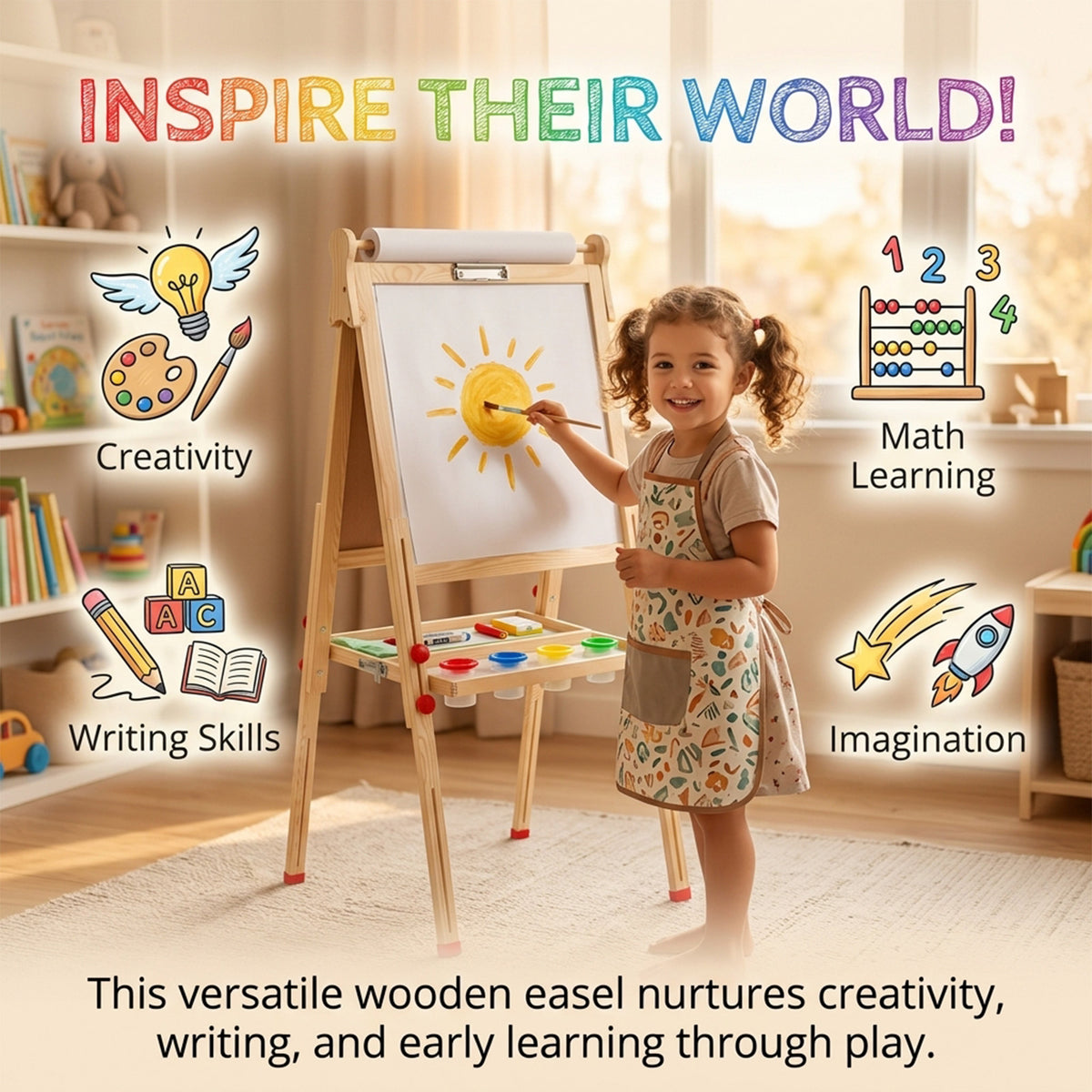 Art Easel with Paper Roll and Double Sided Adjustable Drawing Board for Kids