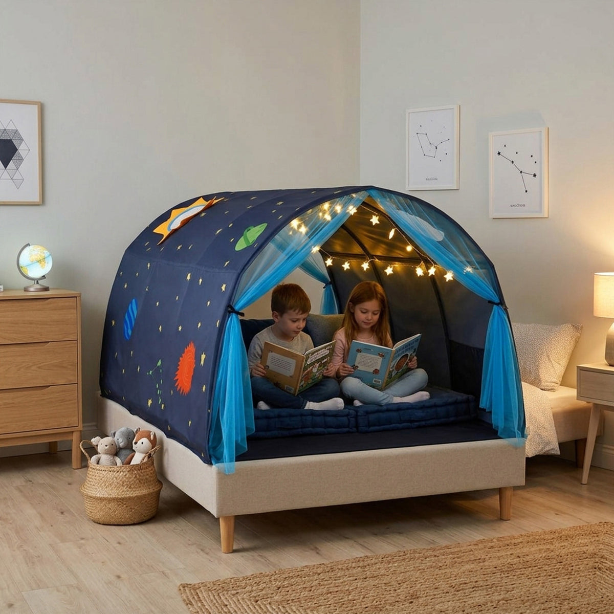 Kids Twin Sleeping Tent Playhouse with Carry Bag Indoor Outdoor Play Toy
