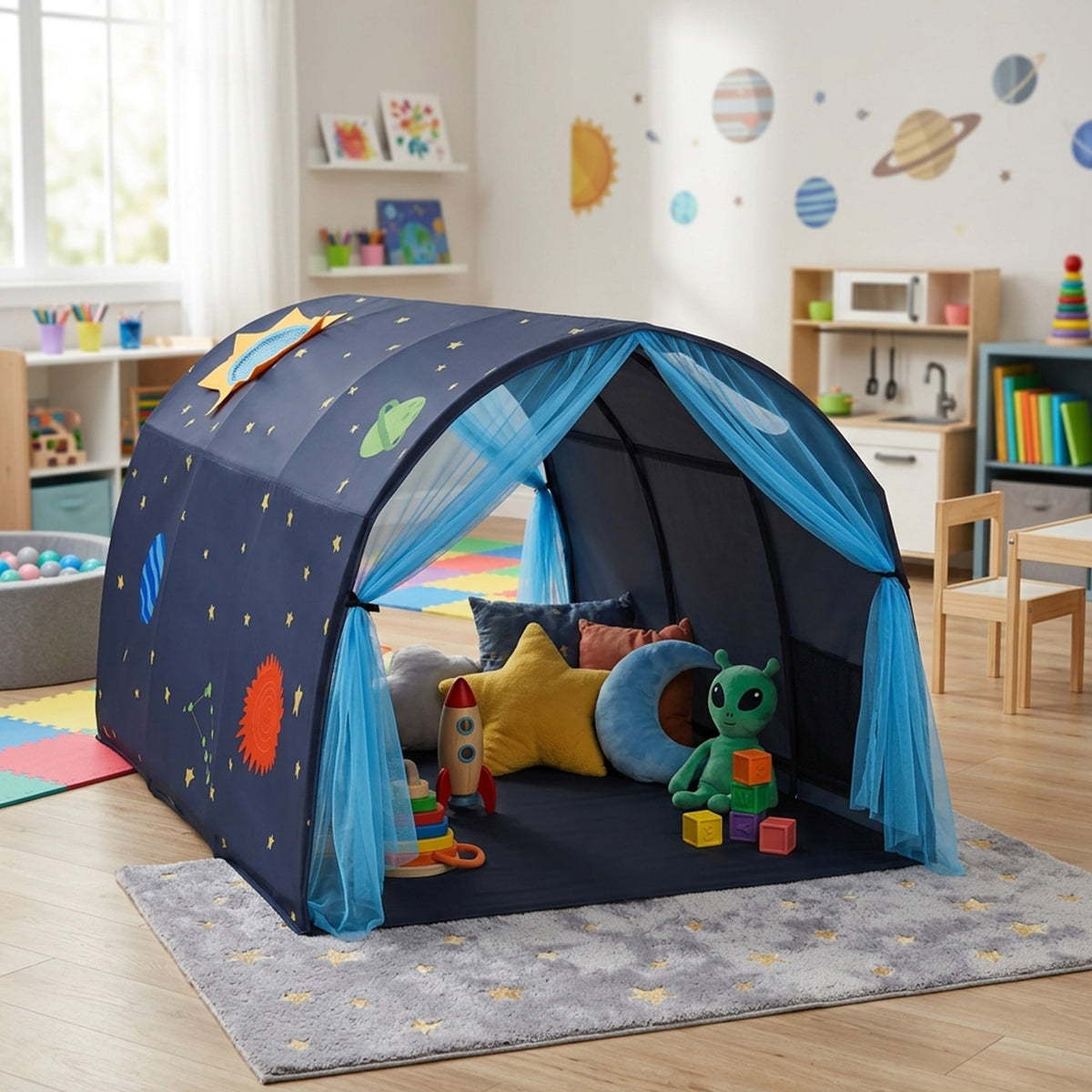 Kids Twin Sleeping Tent Playhouse with Carry Bag Indoor Outdoor Play Toy