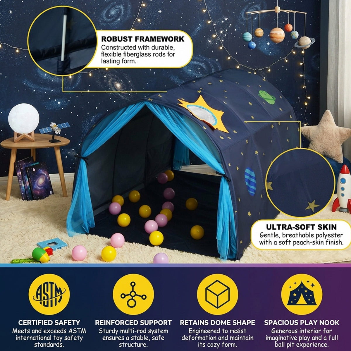 Kids Twin Sleeping Tent Playhouse with Carry Bag Indoor Outdoor Play Toy