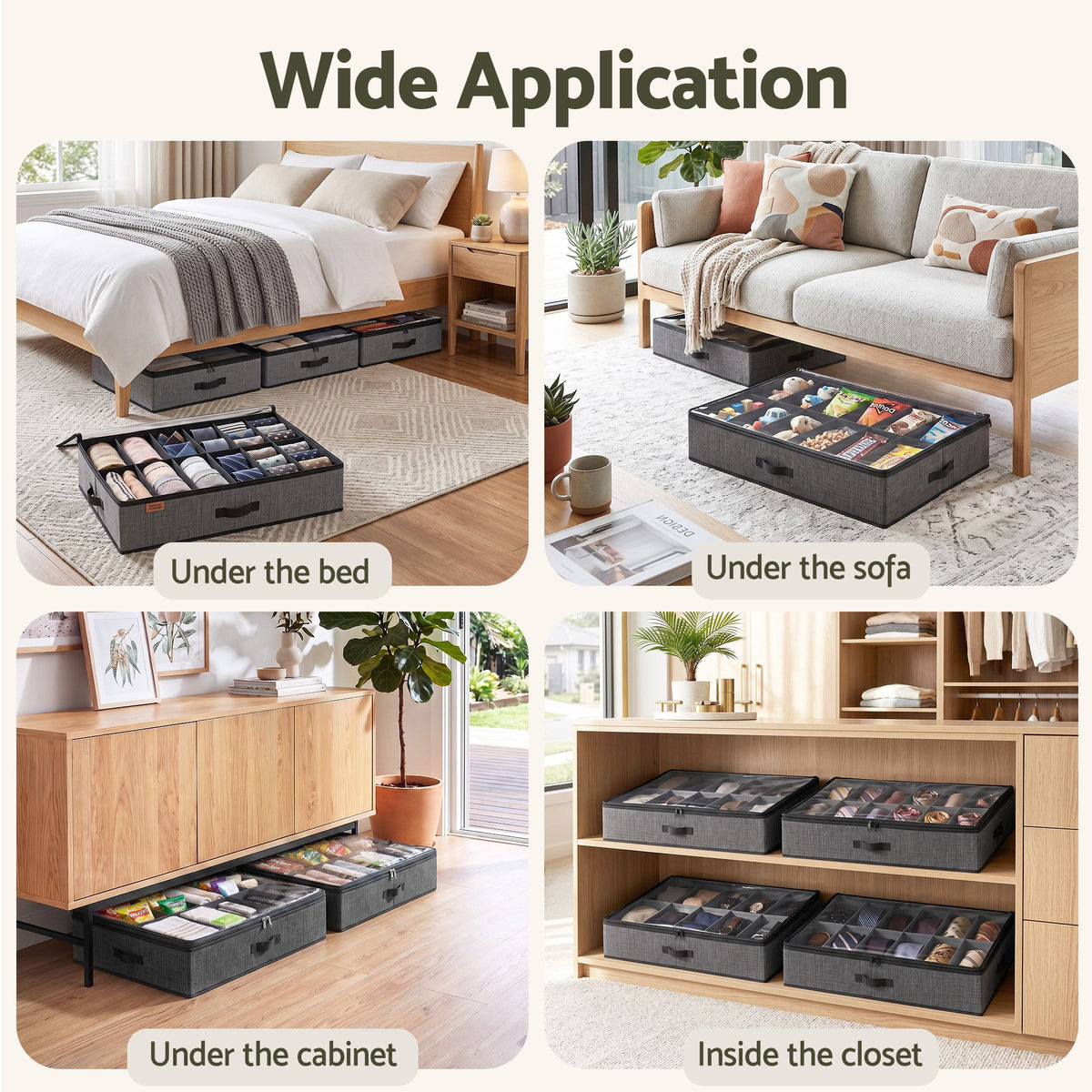 Artiss Under Bed Shoe Storage Containers X4 Box Organiser 12 Pairs Fabric Grey
