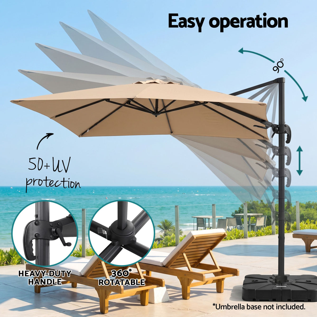 Instahut Outdoor Umbrella 3m Left-right Tilting Cantilever Patio Parasol Beige