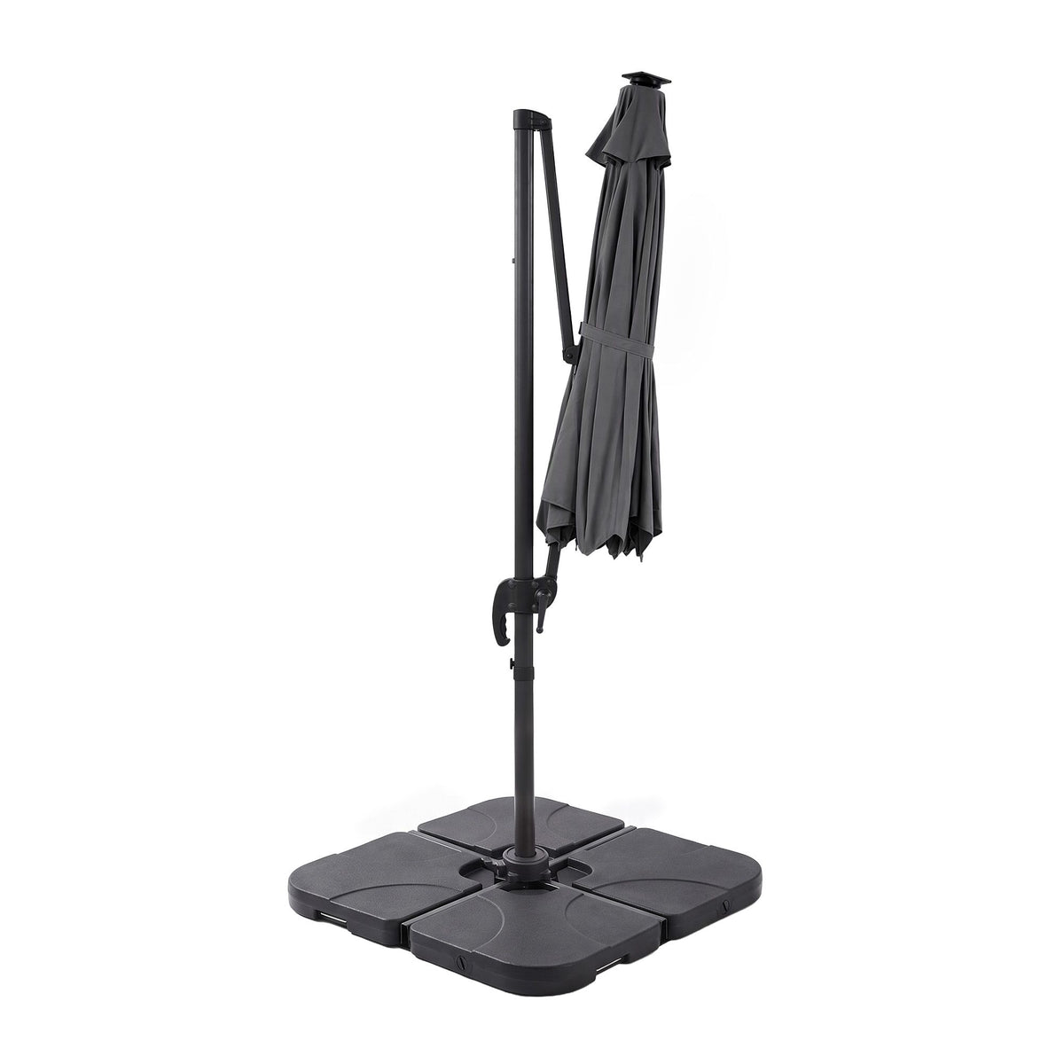 Instahut Outdoor Umbrella w/Base 3m Solar LED Offset Cantilever Patio Parasol Charcoal