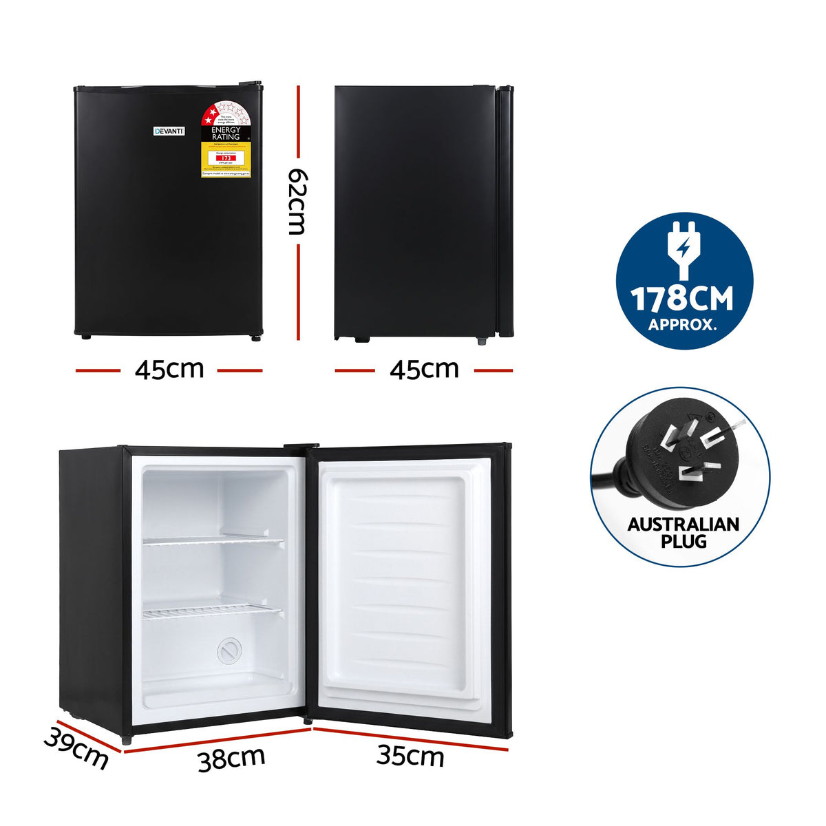 Devanti 42L Upright Freezer Fridge Fast Freezing Freon-Free Black