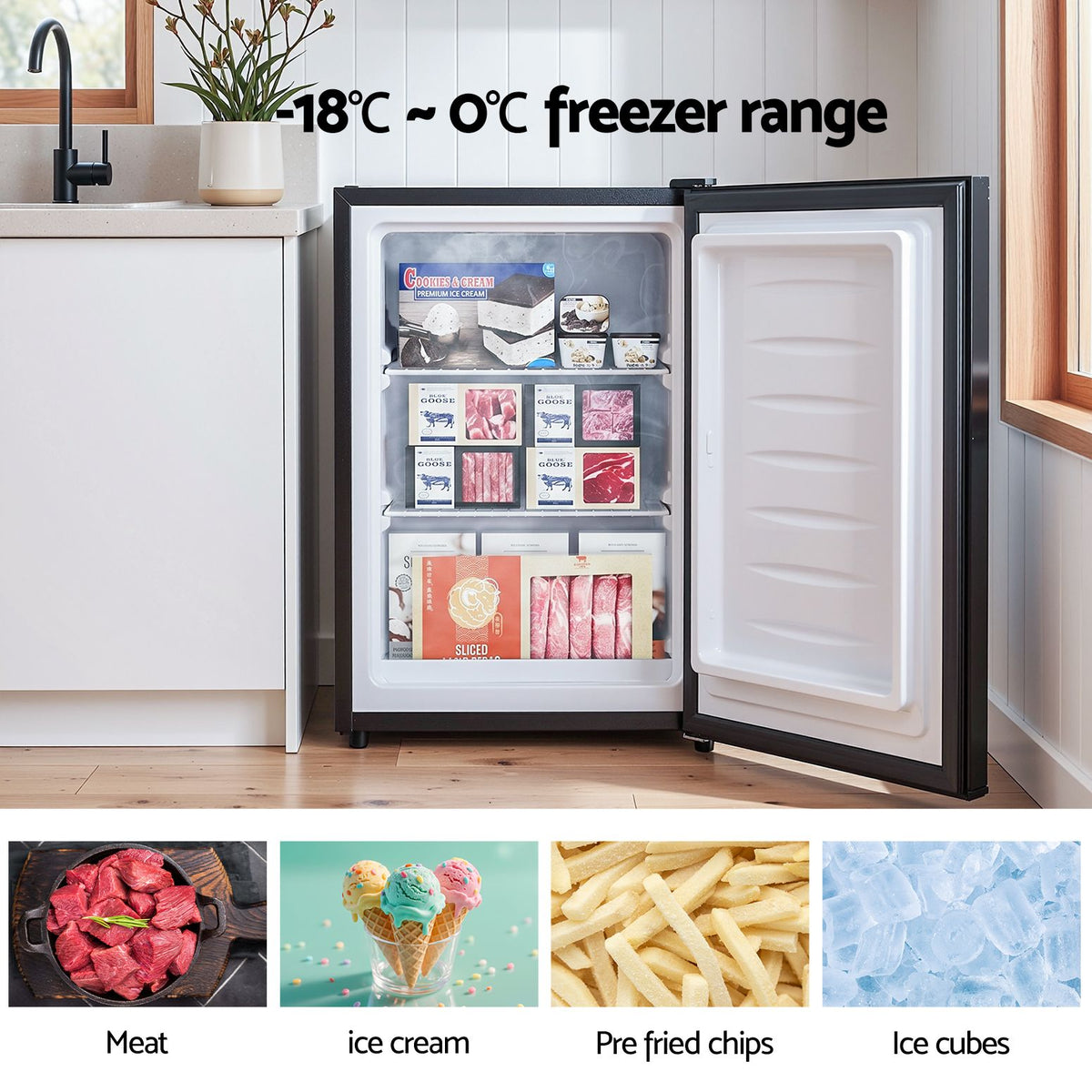 Devanti 42L Upright Freezer Fridge Fast Freezing Freon-Free Black