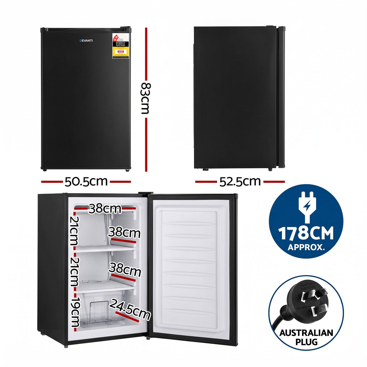 Devanti 81L Upright Freezer Fridge Fast-Freezing Adjustable Insulated Black