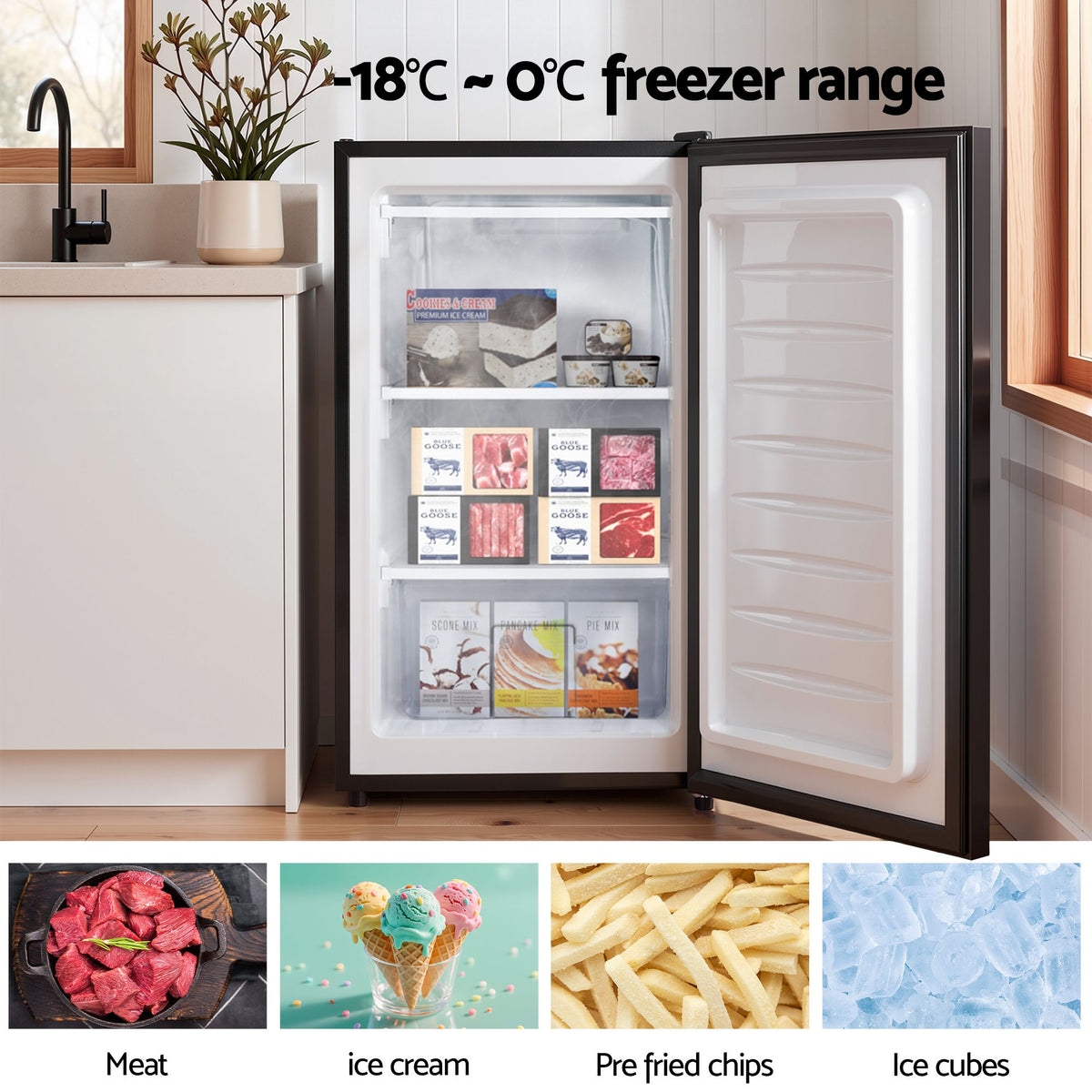 Devanti 81L Upright Freezer Fridge Fast-Freezing Adjustable Insulated Black