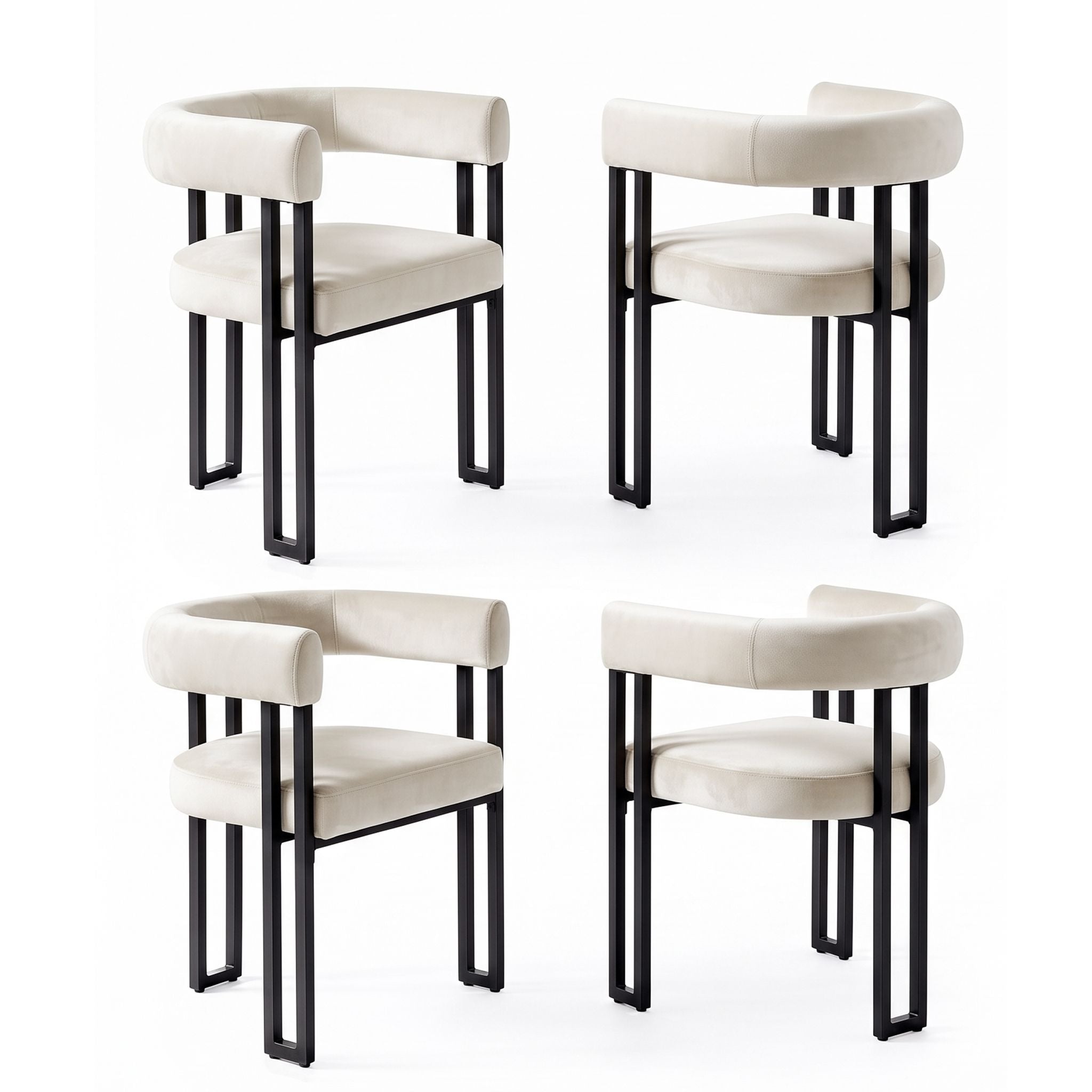 Artiss Chairs Set of 4 Velvet Upholstered Barrel Curved Armrests & Back Beige