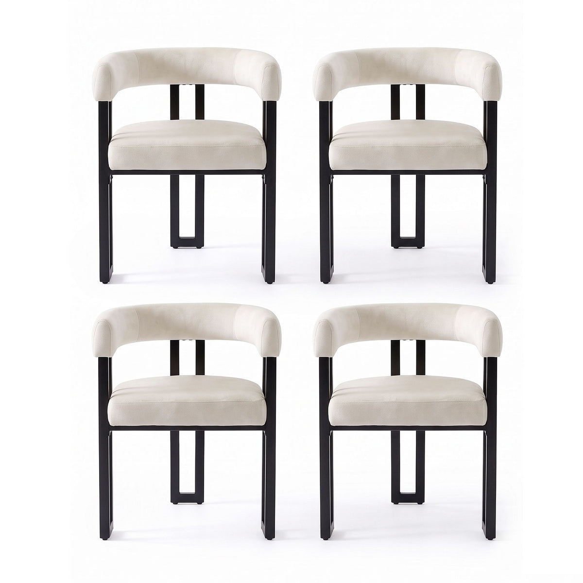 Artiss Chairs Set of 4 Velvet Upholstered Barrel Curved Armrests & Back Beige