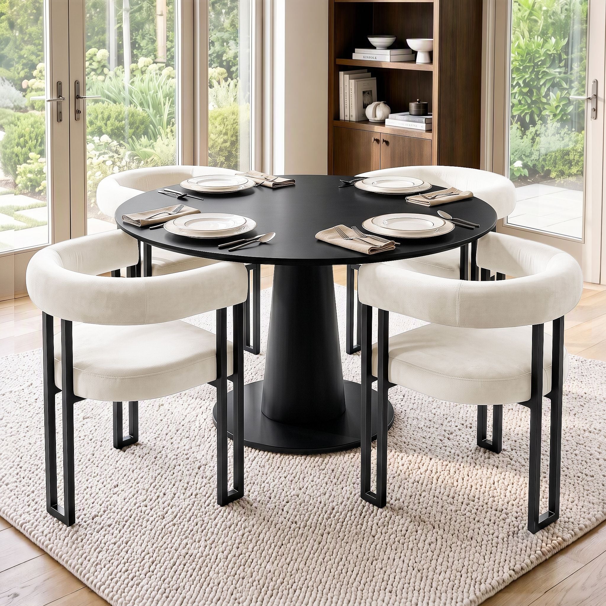 Artiss Chairs Set of 4 Velvet Upholstered Barrel Curved Armrests & Back Beige