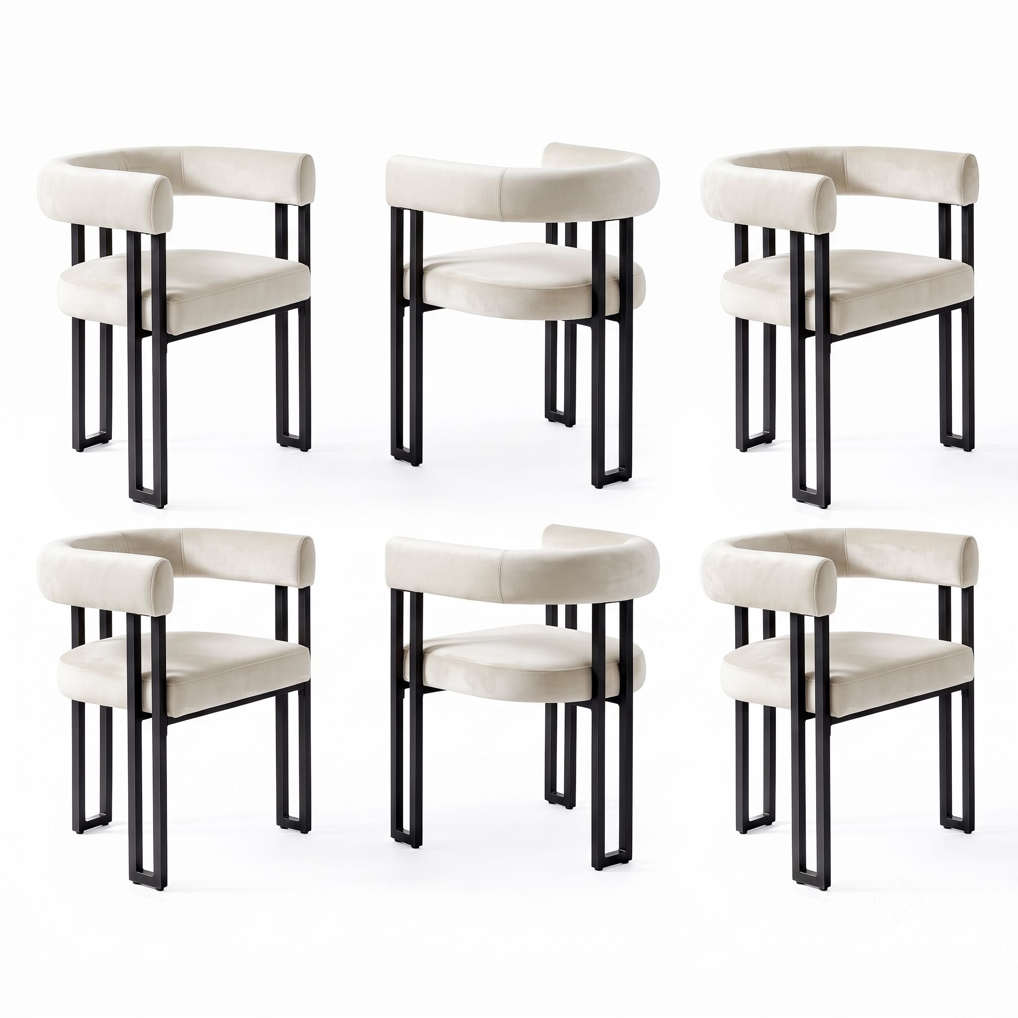 Artiss Chairs Set of 6 Velvet Upholstered Barrel Curved Armrests & Back Beige