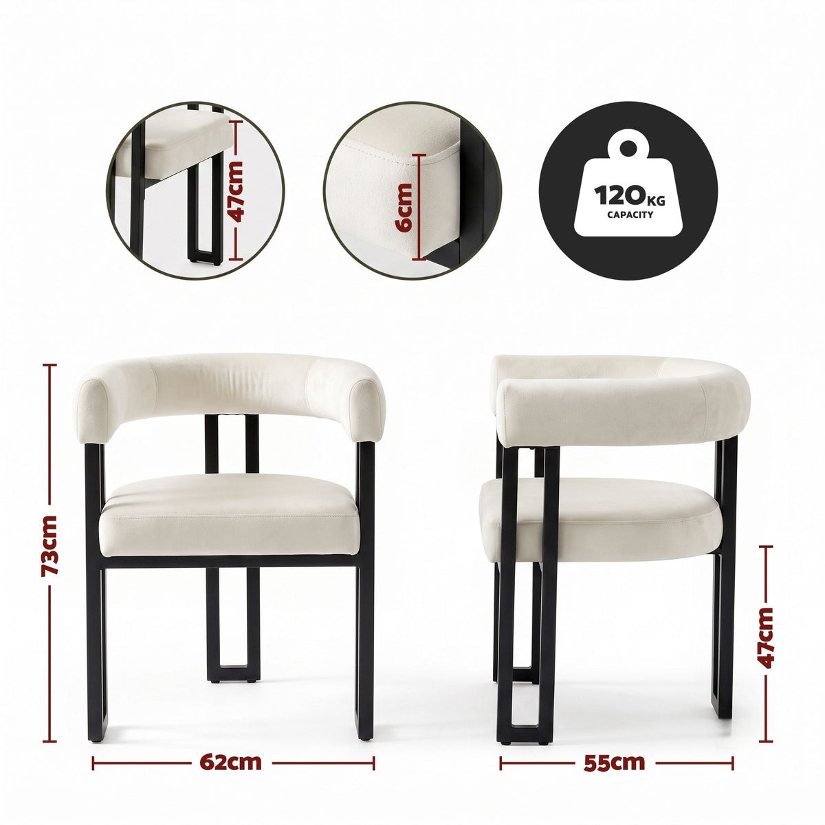 Artiss Chairs Set of 6 Velvet Upholstered Barrel Curved Armrests & Back Beige