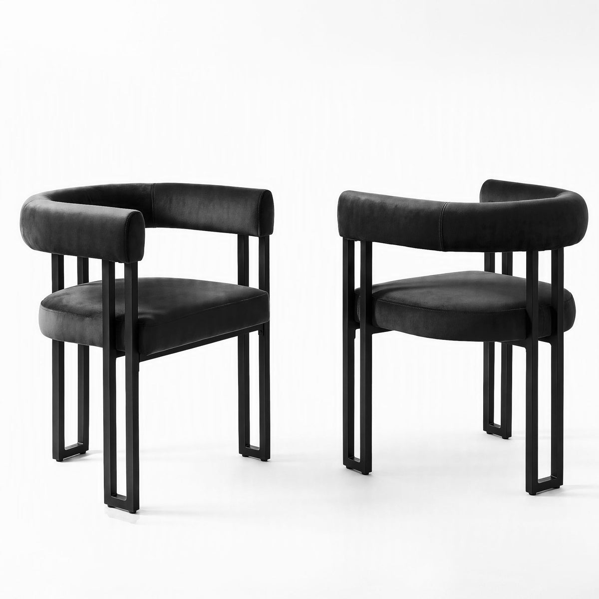 Artiss Chairs Set of 2 Velvet Upholstered Barrel Curved Armrests & Back Black
