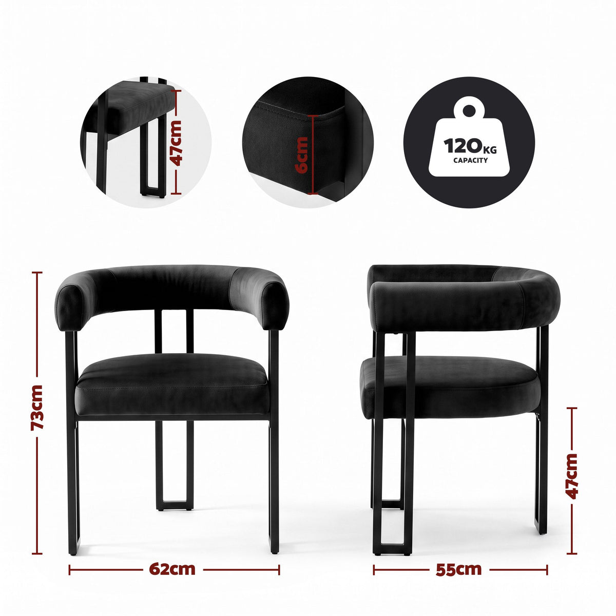 Artiss Chairs Set of 2 Velvet Upholstered Barrel Curved Armrests & Back Black