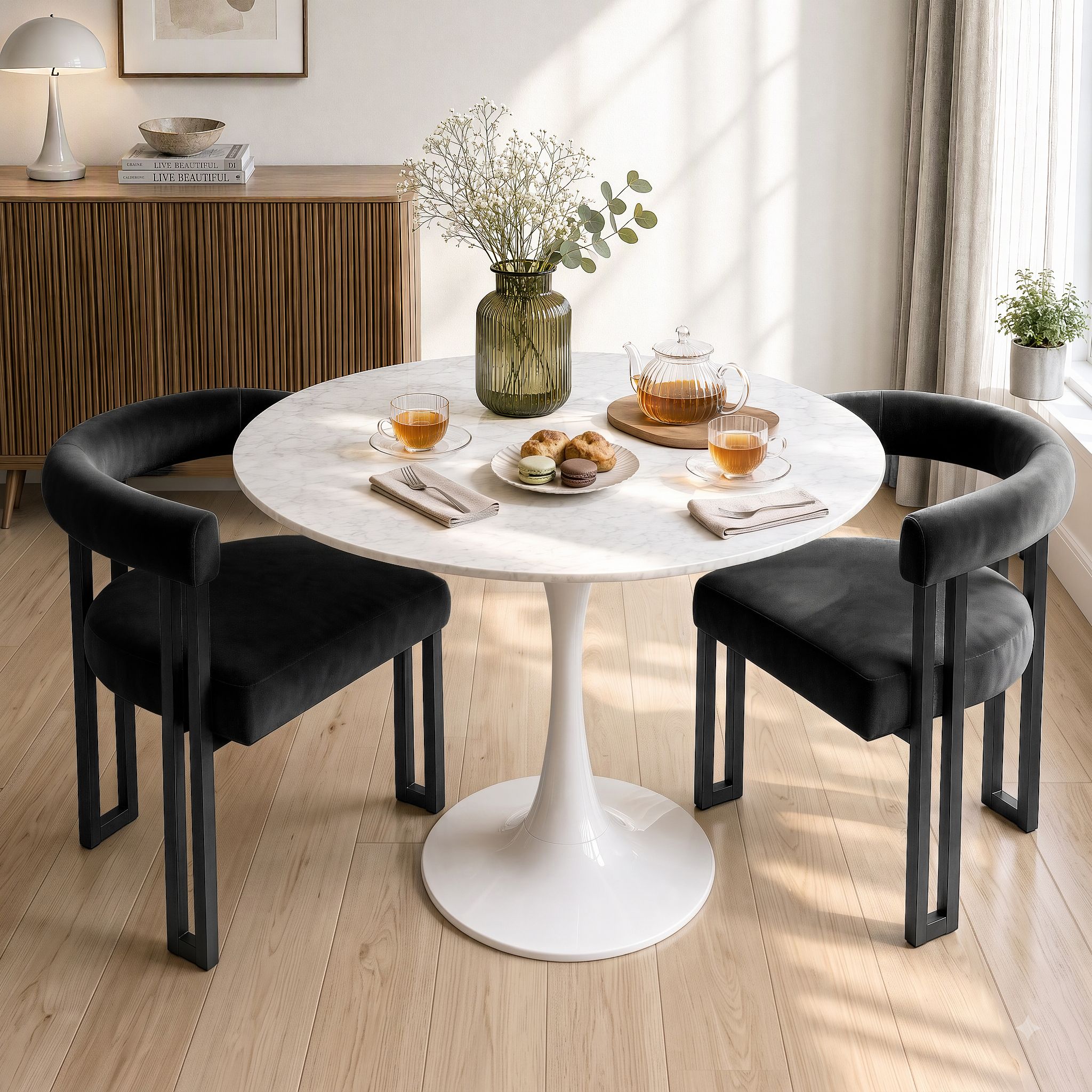Artiss Chairs Set of 2 Velvet Upholstered Barrel Curved Armrests & Back Black