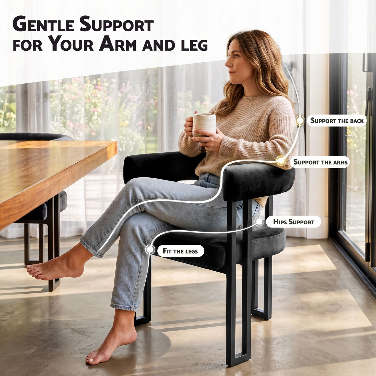 Artiss Chairs Set of 2 Velvet Upholstered Barrel Curved Armrests & Back Black