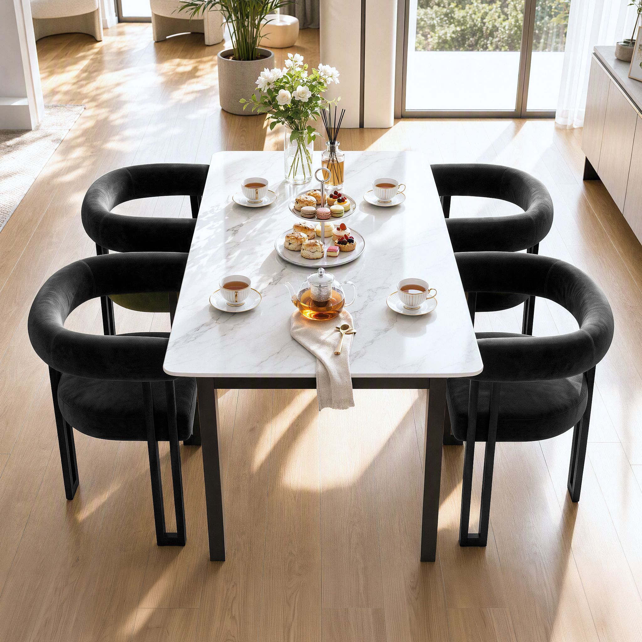 Artiss Chairs Set of 2 Velvet Upholstered Barrel Curved Armrests & Back Black