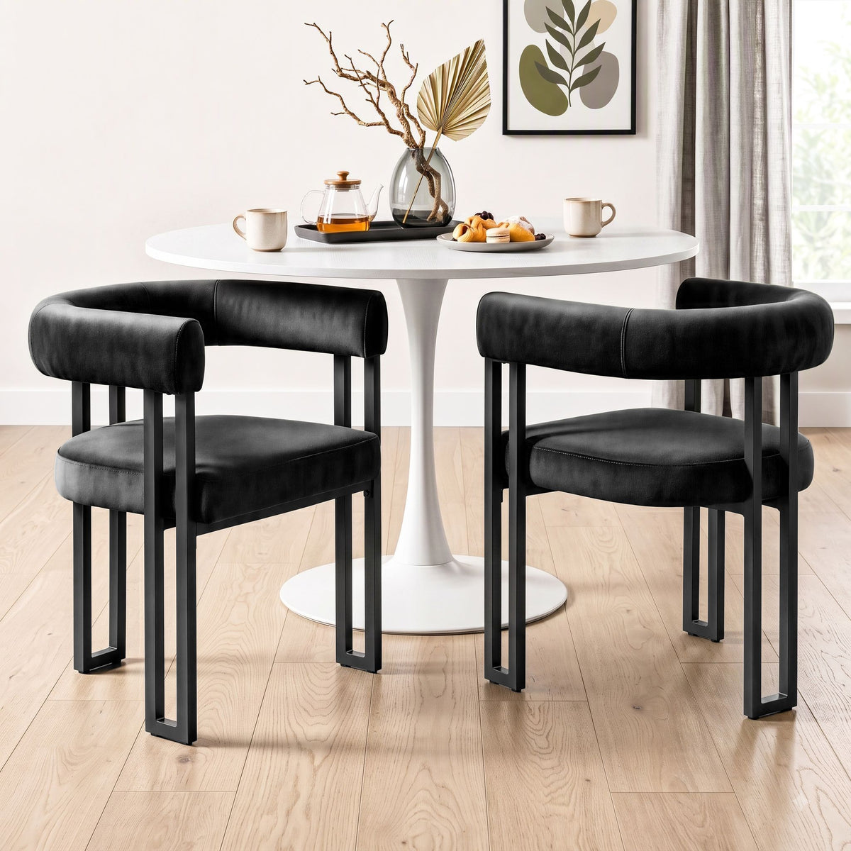 Artiss Chairs Set of 2 Velvet Upholstered Barrel Curved Armrests & Back Black