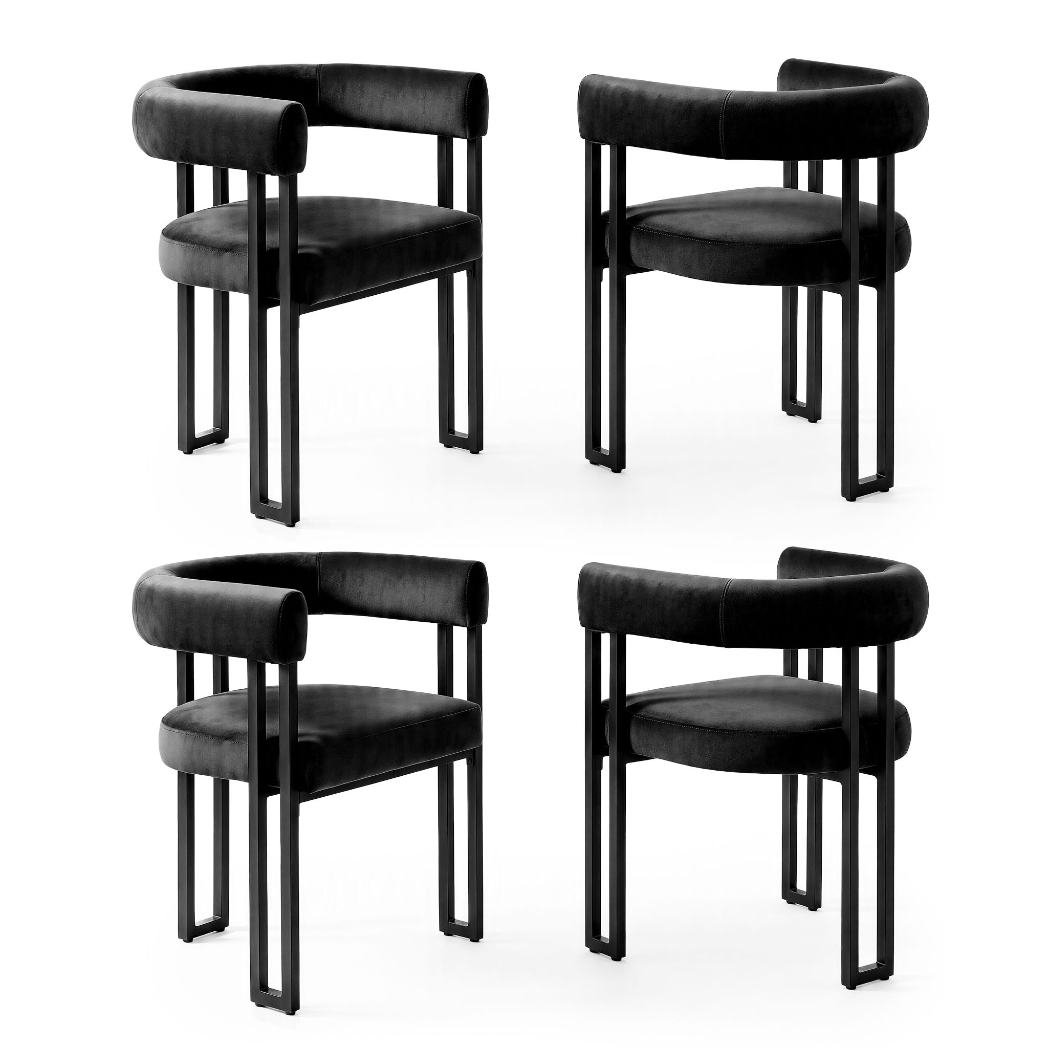 Artiss Chairs Set of 4 Velvet Upholstered Barrel Curved Armrests & Back Black