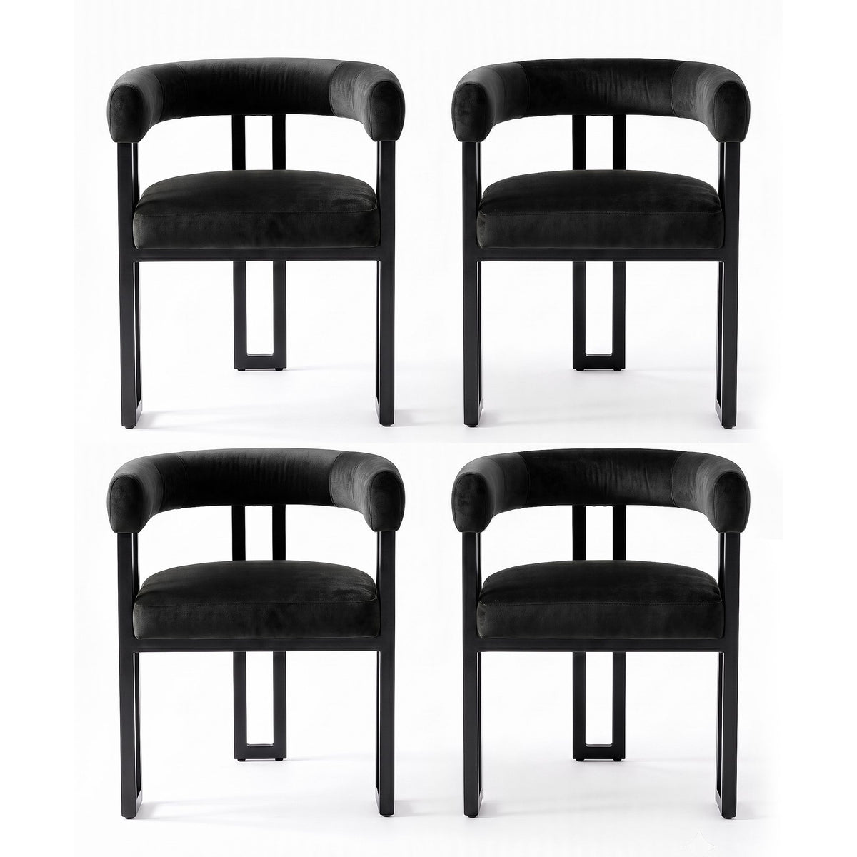 Artiss Chairs Set of 4 Velvet Upholstered Barrel Curved Armrests & Back Black