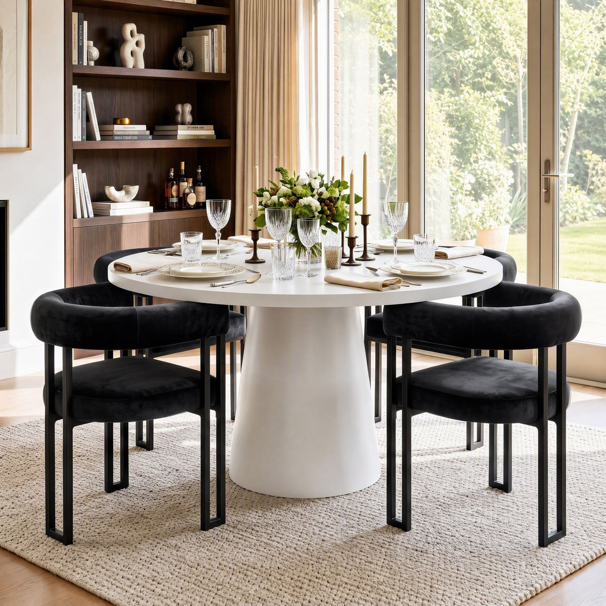 Artiss Chairs Set of 4 Velvet Upholstered Barrel Curved Armrests & Back Black