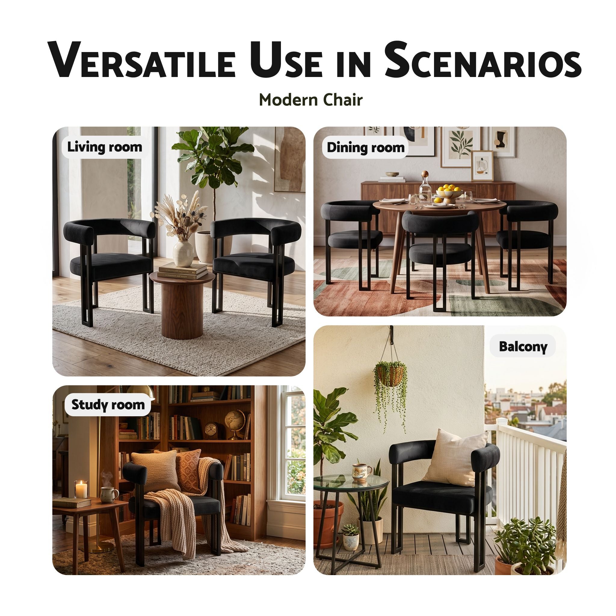 Artiss Chairs Set of 4 Velvet Upholstered Barrel Curved Armrests & Back Black