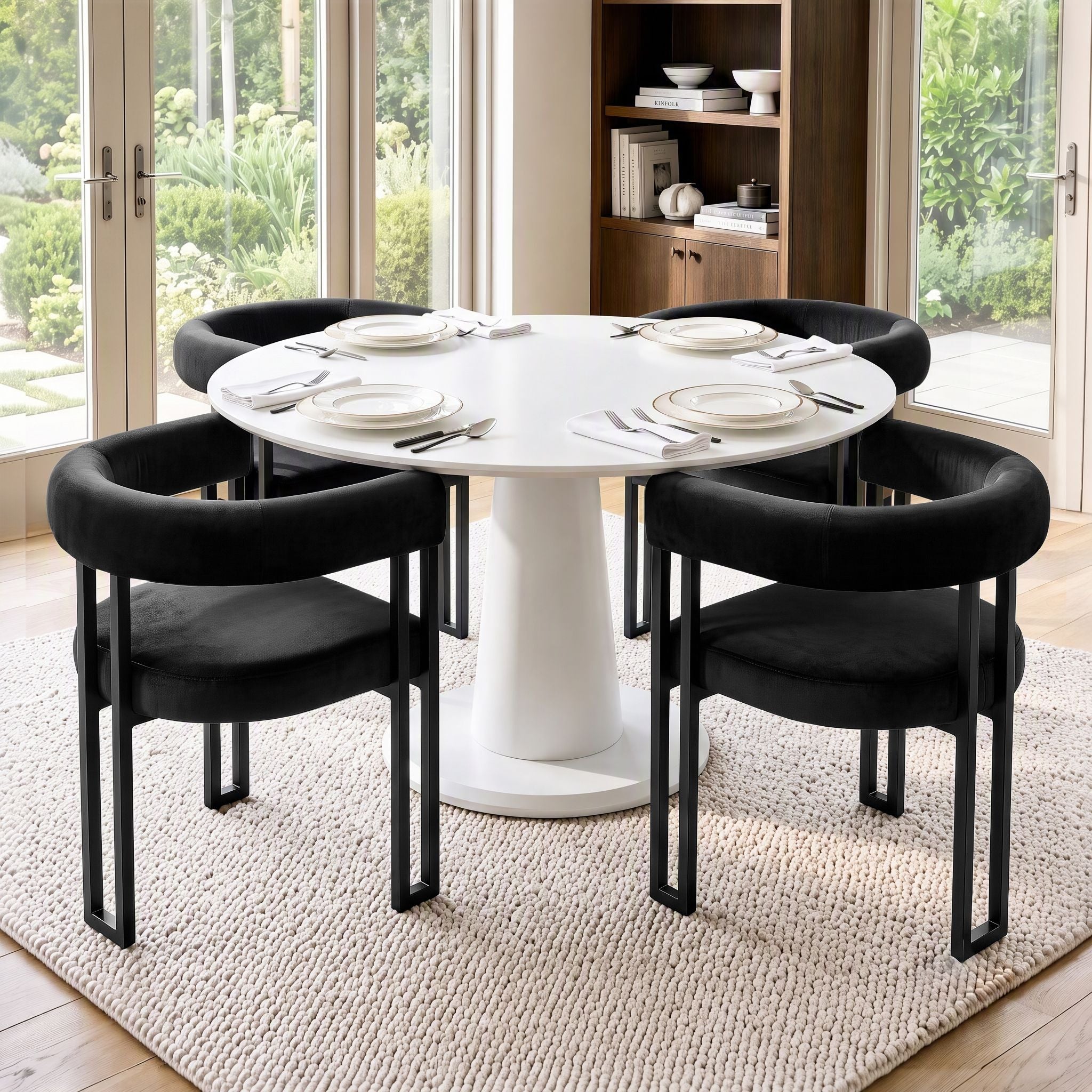 Artiss Chairs Set of 4 Velvet Upholstered Barrel Curved Armrests & Back Black