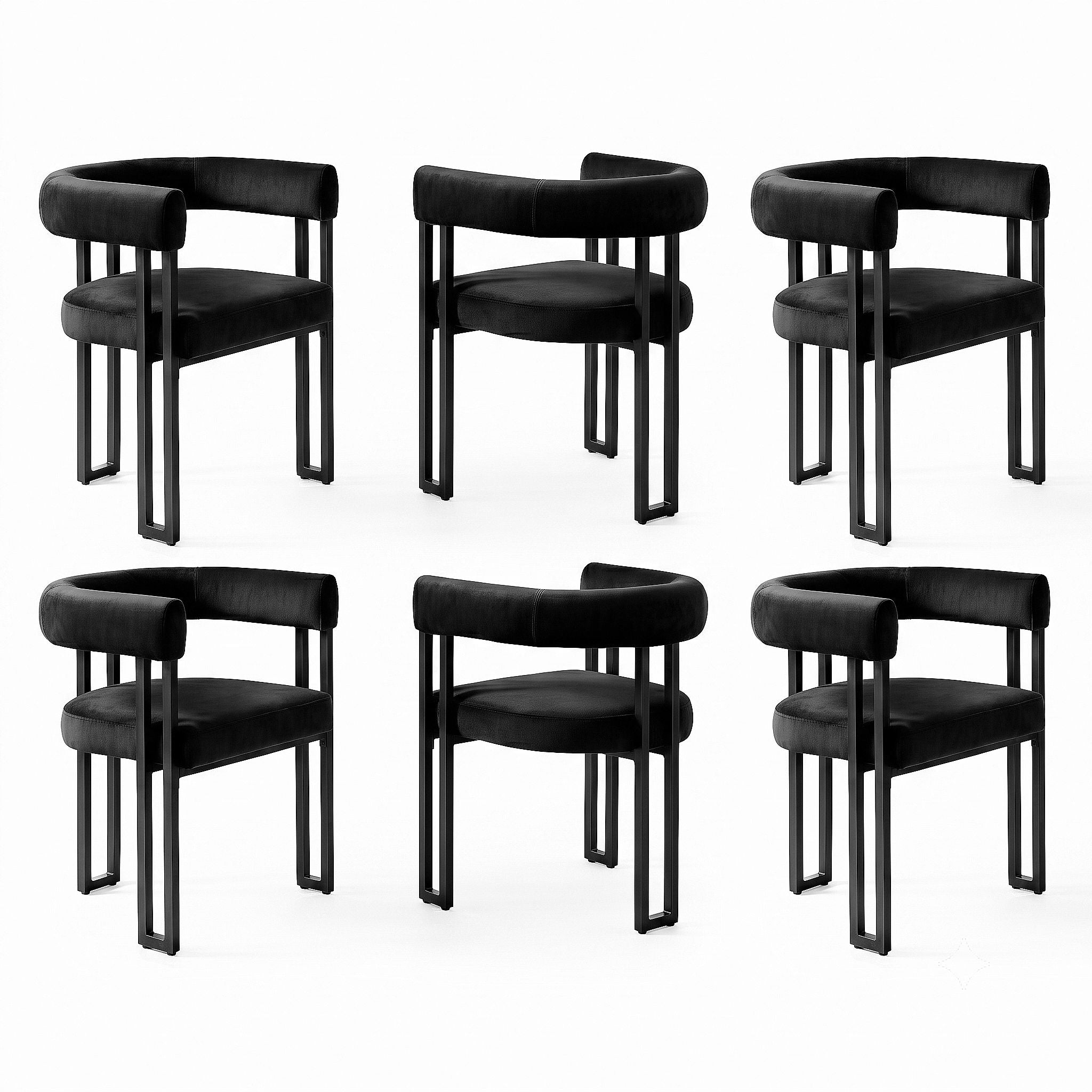 Artiss Chairs Set of 6 Velvet Upholstered Barrel Curved Armrests & Back Black