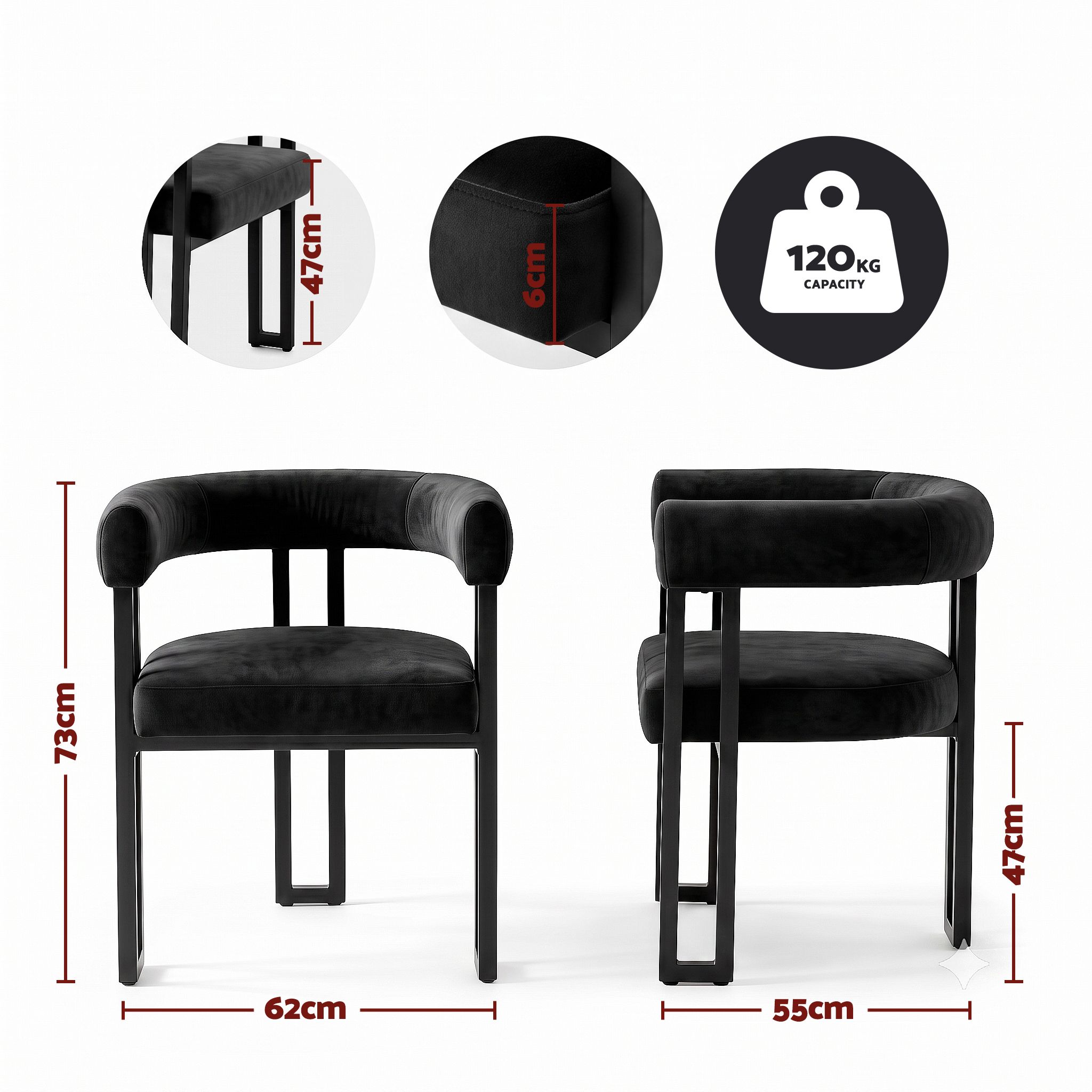 Artiss Chairs Set of 6 Velvet Upholstered Barrel Curved Armrests & Back Black