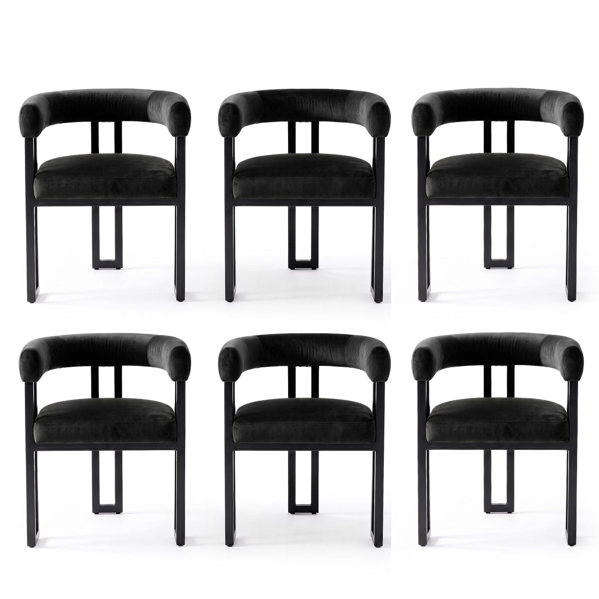 Artiss Chairs Set of 6 Velvet Upholstered Barrel Curved Armrests & Back Black
