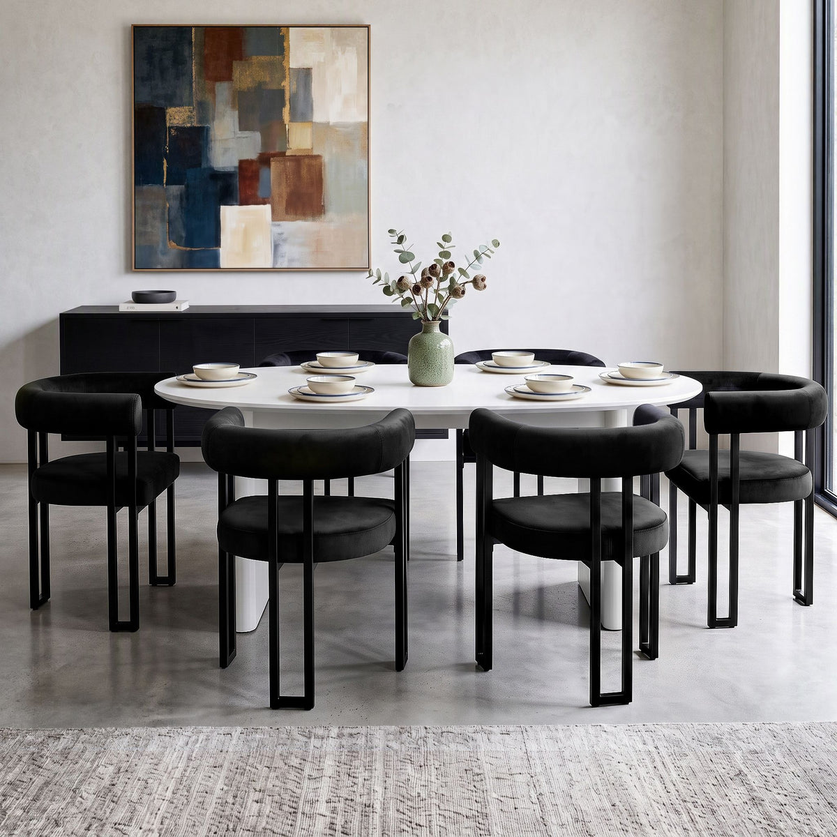 Artiss Chairs Set of 6 Velvet Upholstered Barrel Curved Armrests & Back Black