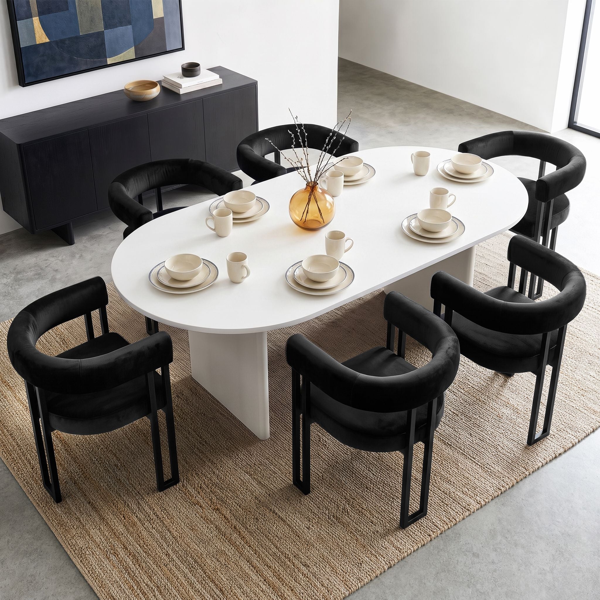 Artiss Chairs Set of 6 Velvet Upholstered Barrel Curved Armrests & Back Black