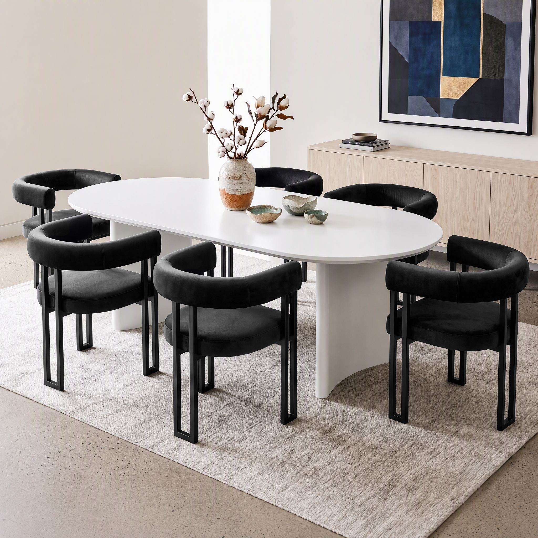 Artiss Chairs Set of 6 Velvet Upholstered Barrel Curved Armrests & Back Black