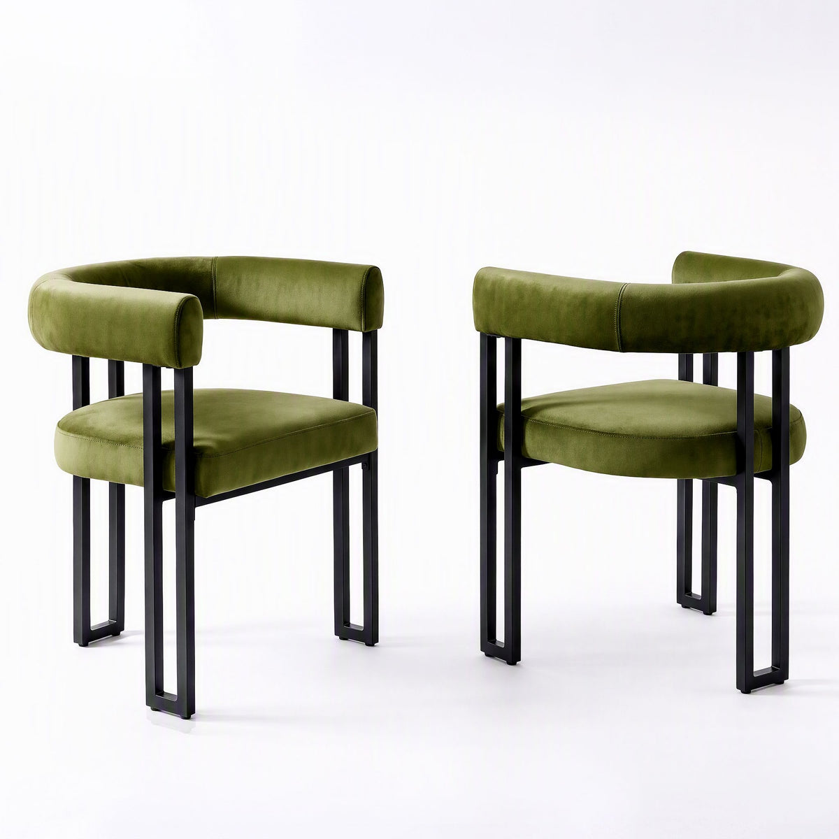 Artiss Chairs Set of 2 Velvet Upholstered Barrel Curved Armrests & Back Green