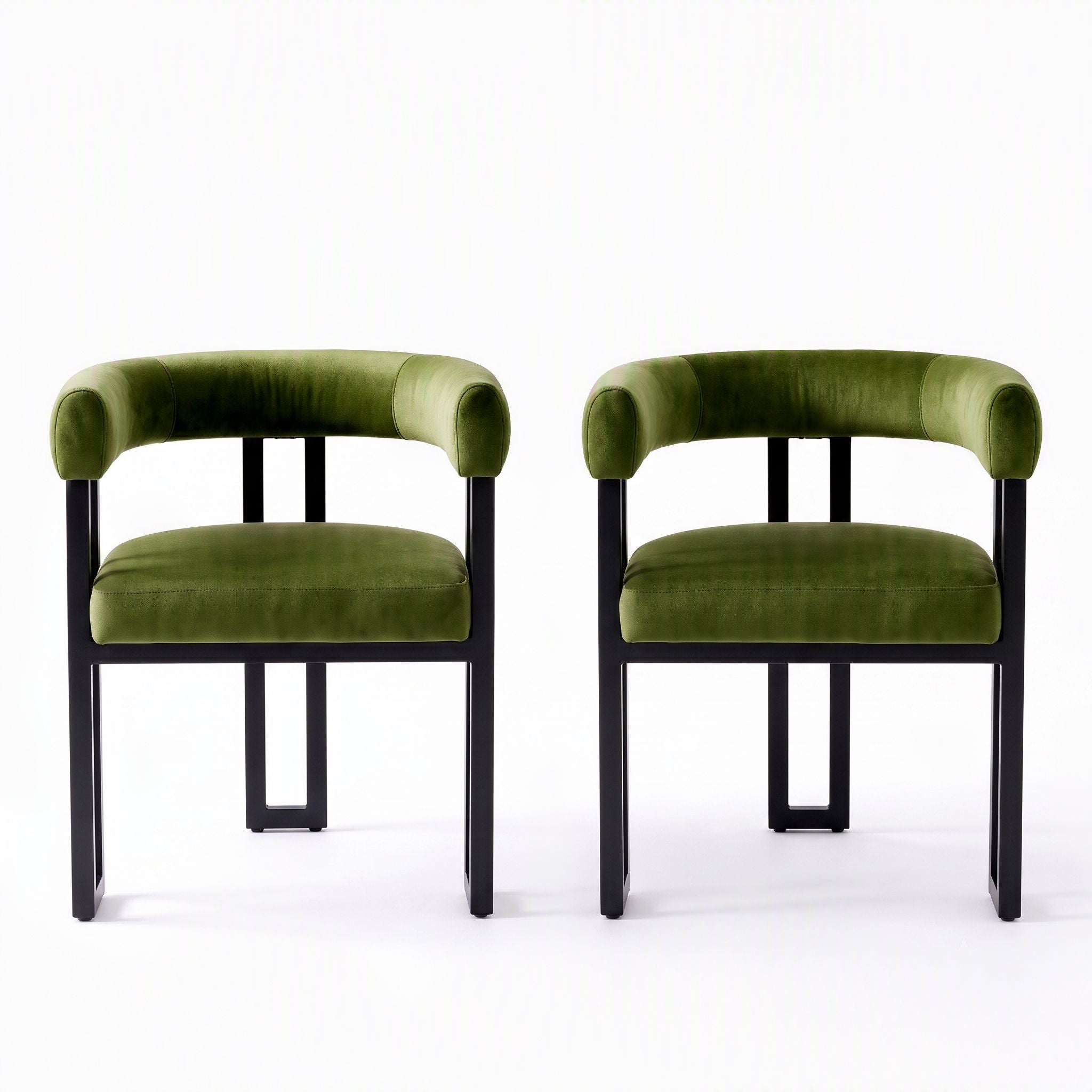 Artiss Chairs Set of 2 Velvet Upholstered Barrel Curved Armrests & Back Green