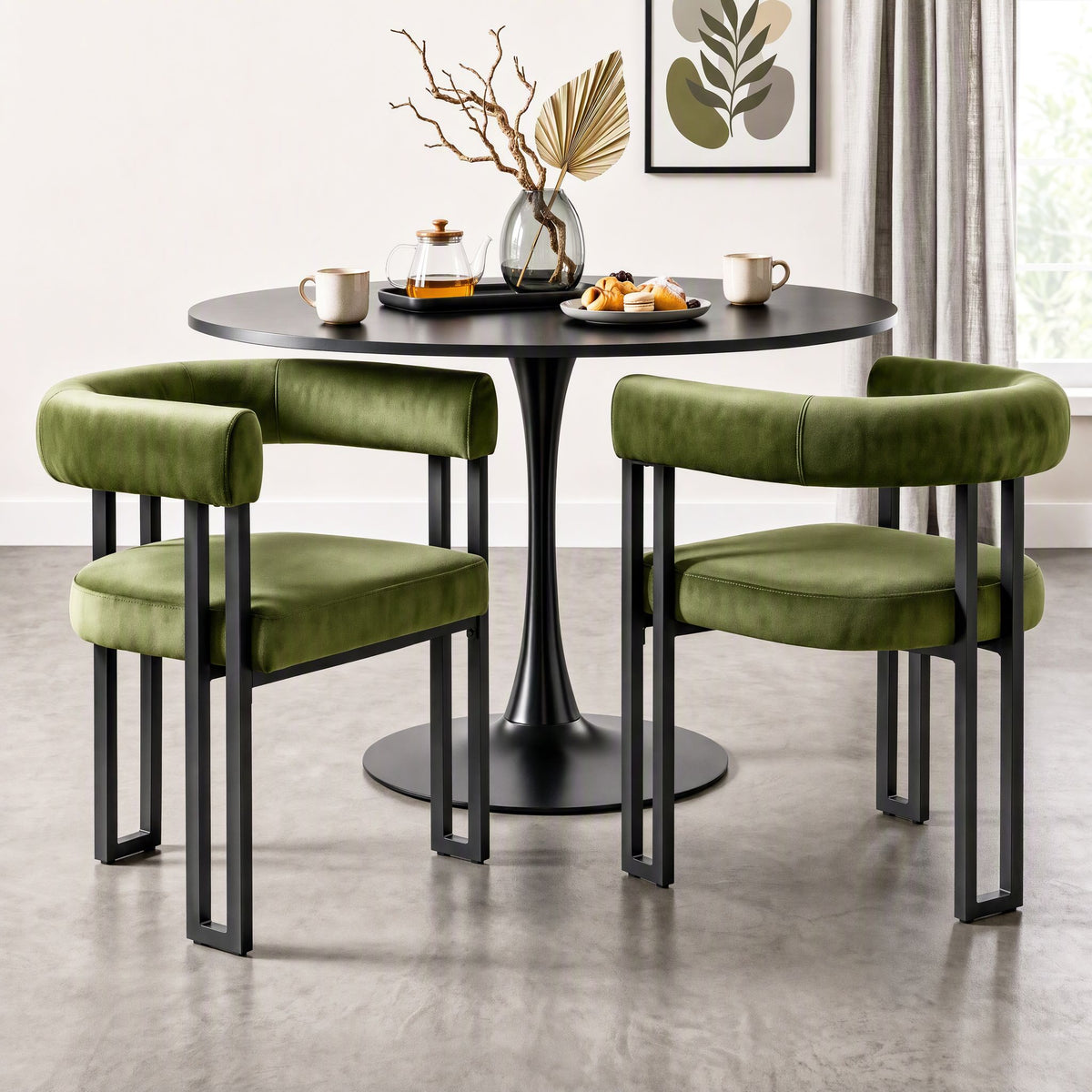 Artiss Chairs Set of 2 Velvet Upholstered Barrel Curved Armrests & Back Green