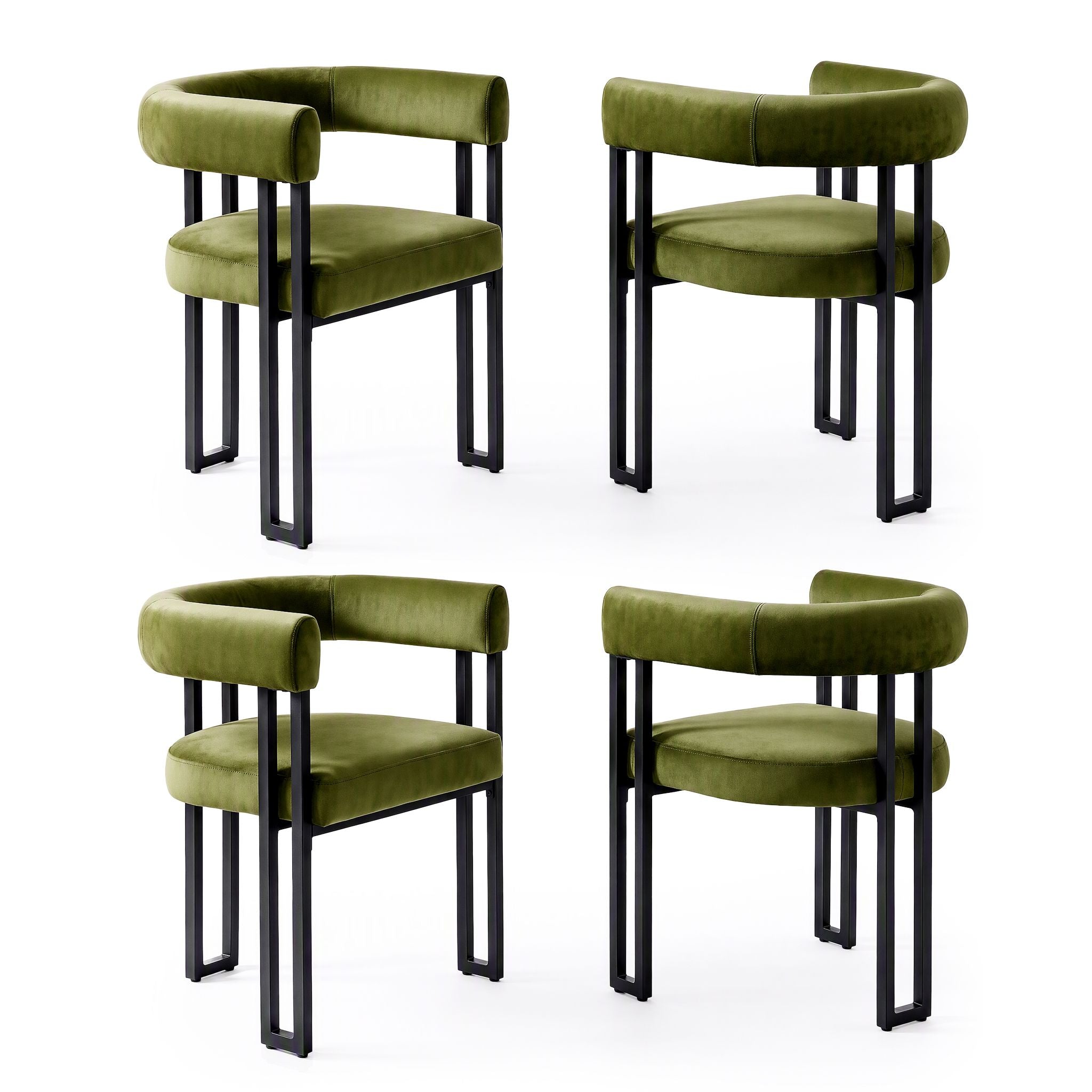 Artiss Chairs Set of 4 Velvet Upholstered Barrel Curved Armrests & Back Green