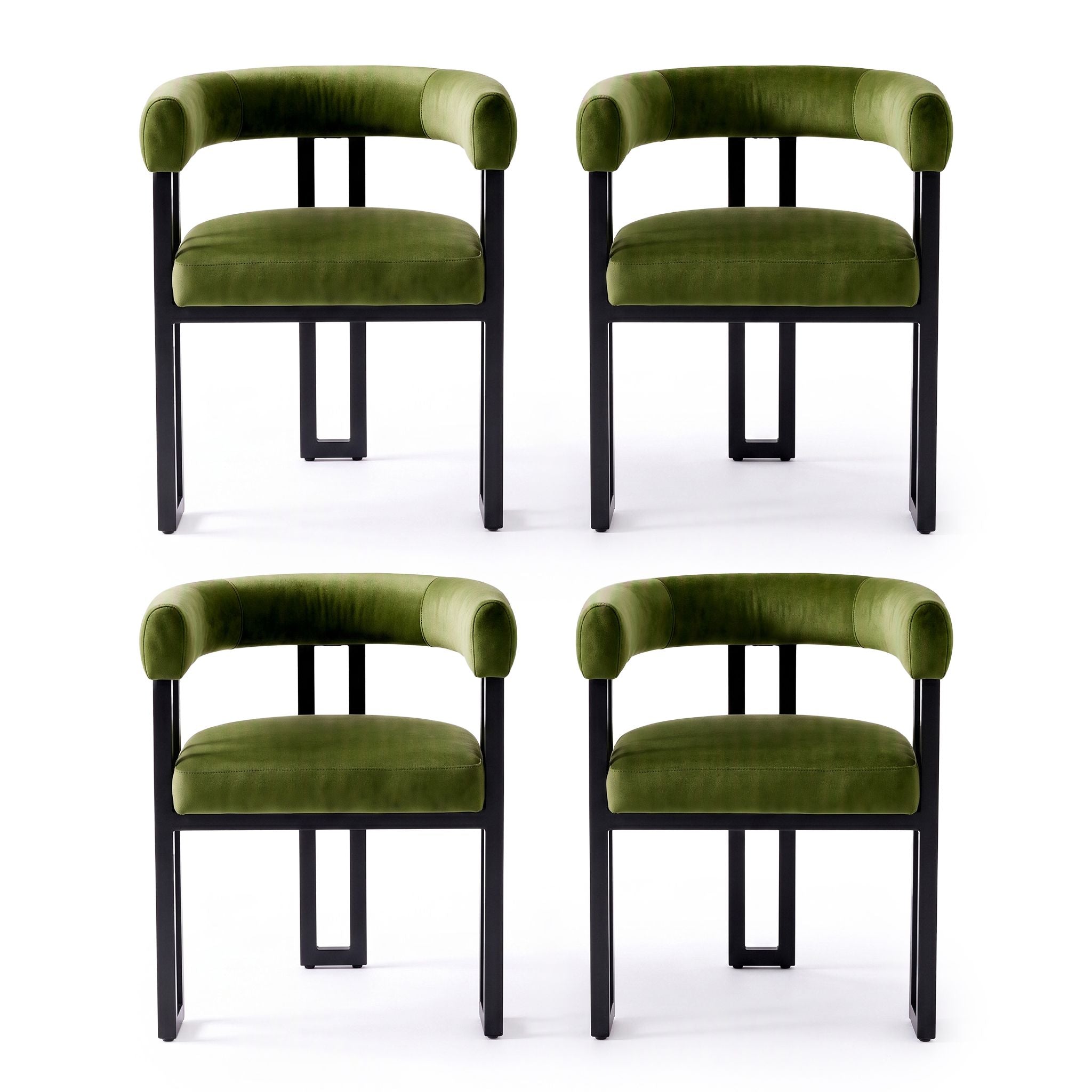 Artiss Chairs Set of 4 Velvet Upholstered Barrel Curved Armrests & Back Green