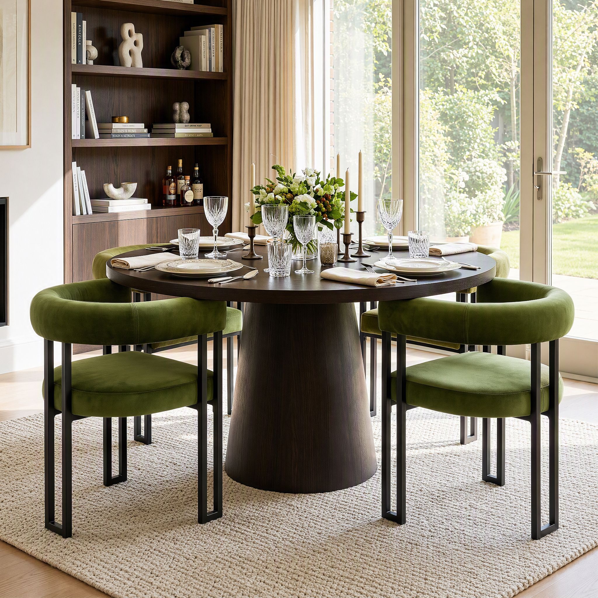 Artiss Chairs Set of 4 Velvet Upholstered Barrel Curved Armrests & Back Green