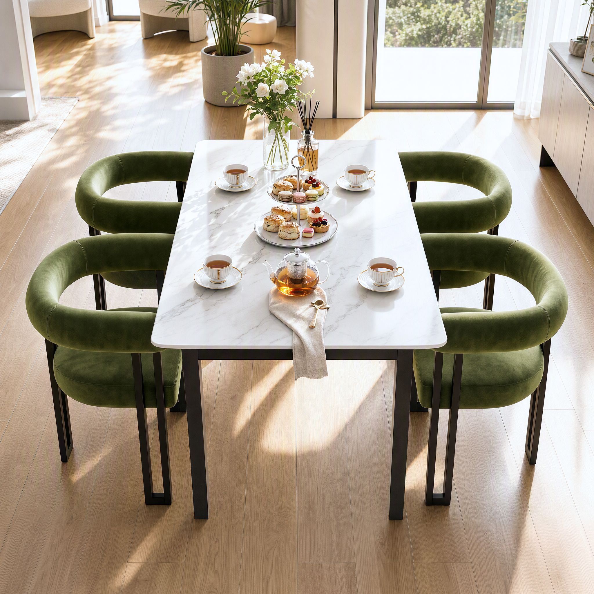 Artiss Chairs Set of 4 Velvet Upholstered Barrel Curved Armrests & Back Green