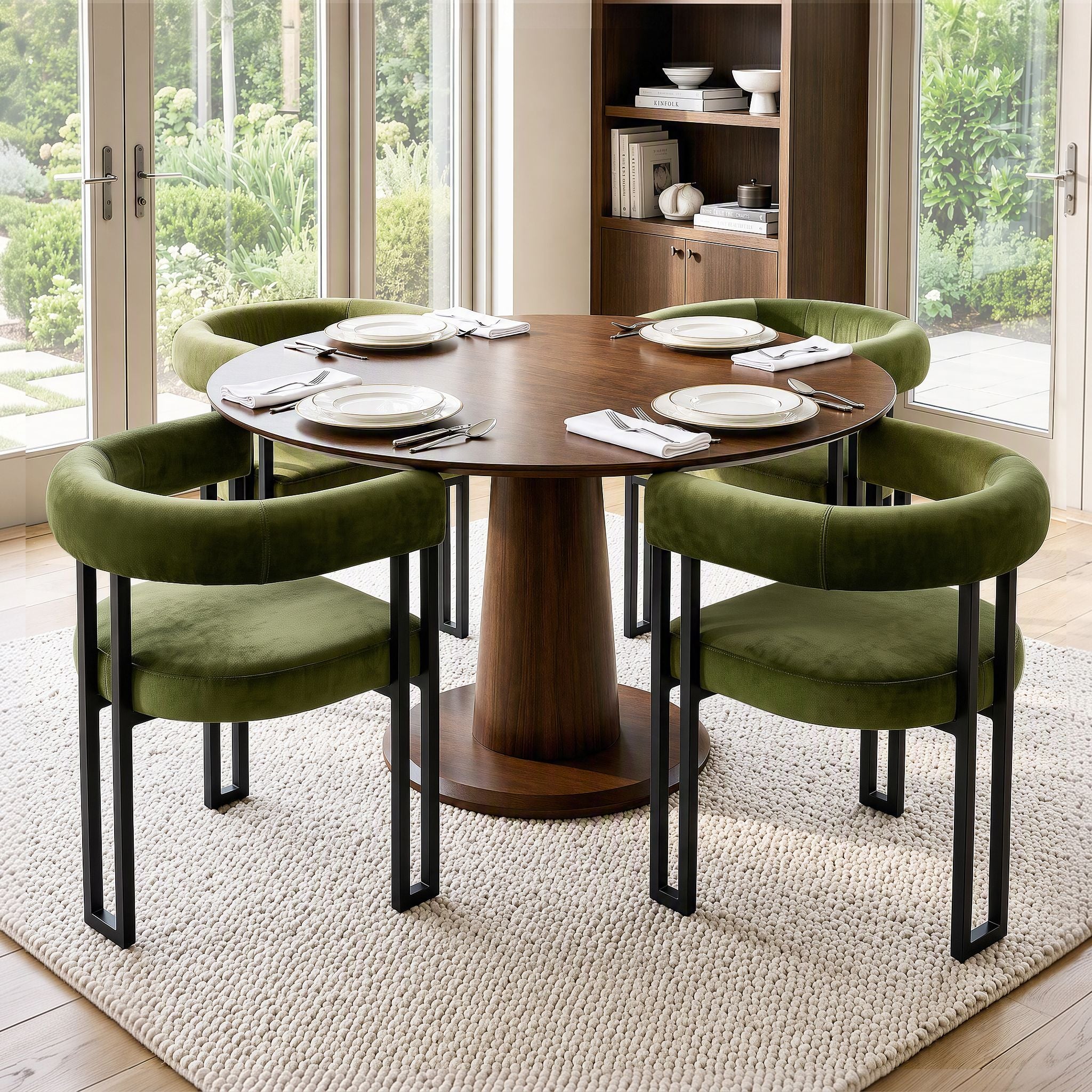 Artiss Chairs Set of 4 Velvet Upholstered Barrel Curved Armrests & Back Green