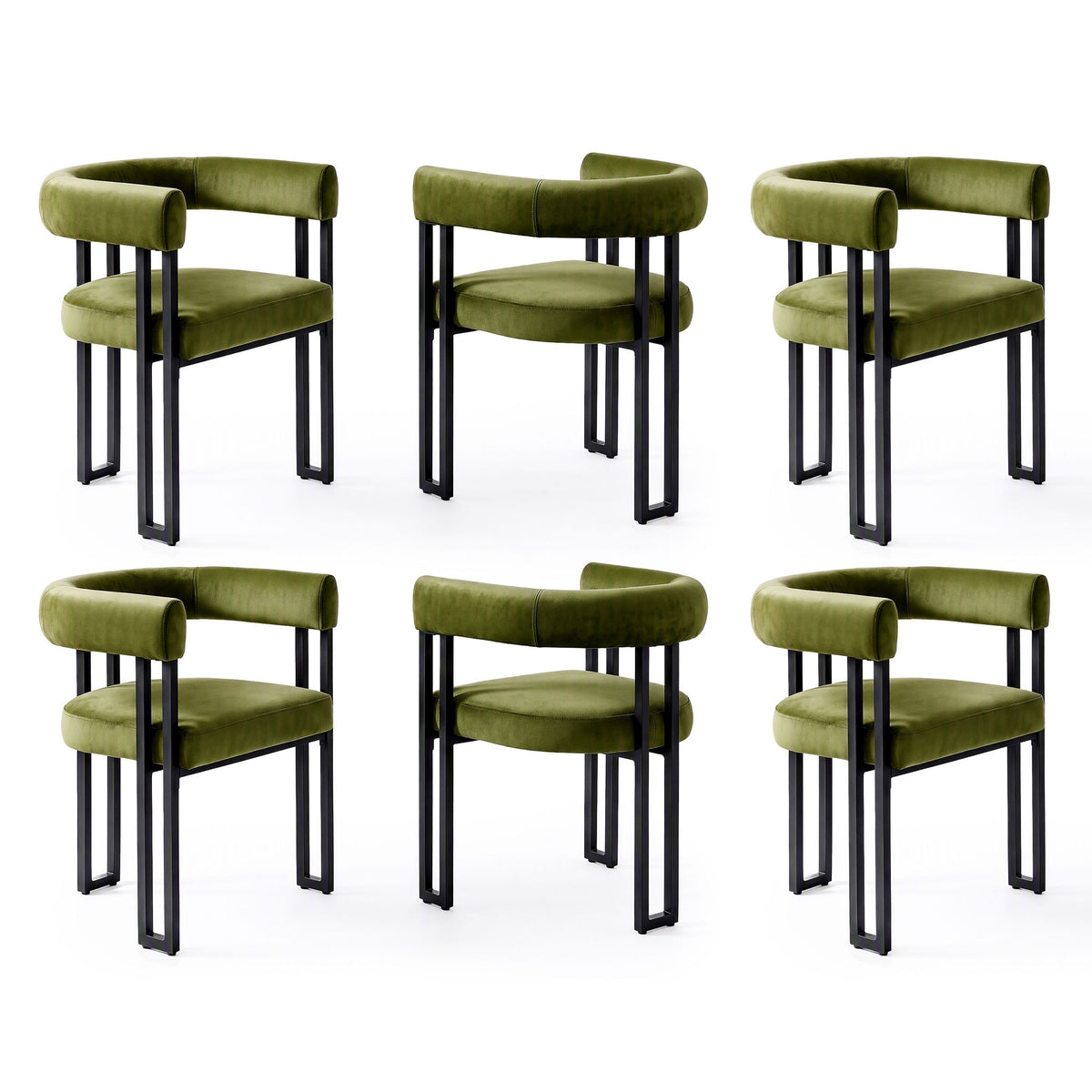 Artiss Chairs Set of 6 Velvet Upholstered Barrel Curved Armrests & Back Green