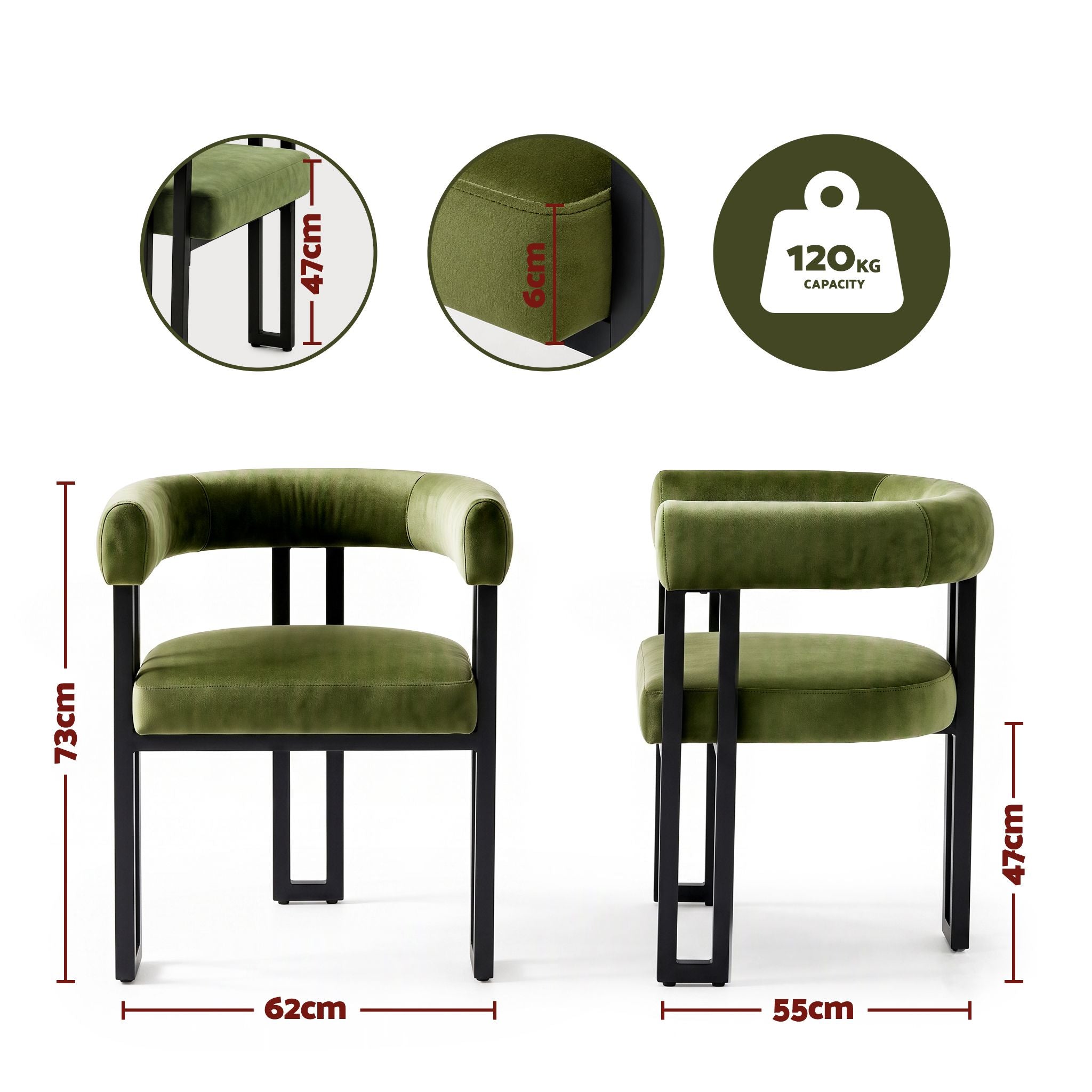 Artiss Chairs Set of 6 Velvet Upholstered Barrel Curved Armrests & Back Green