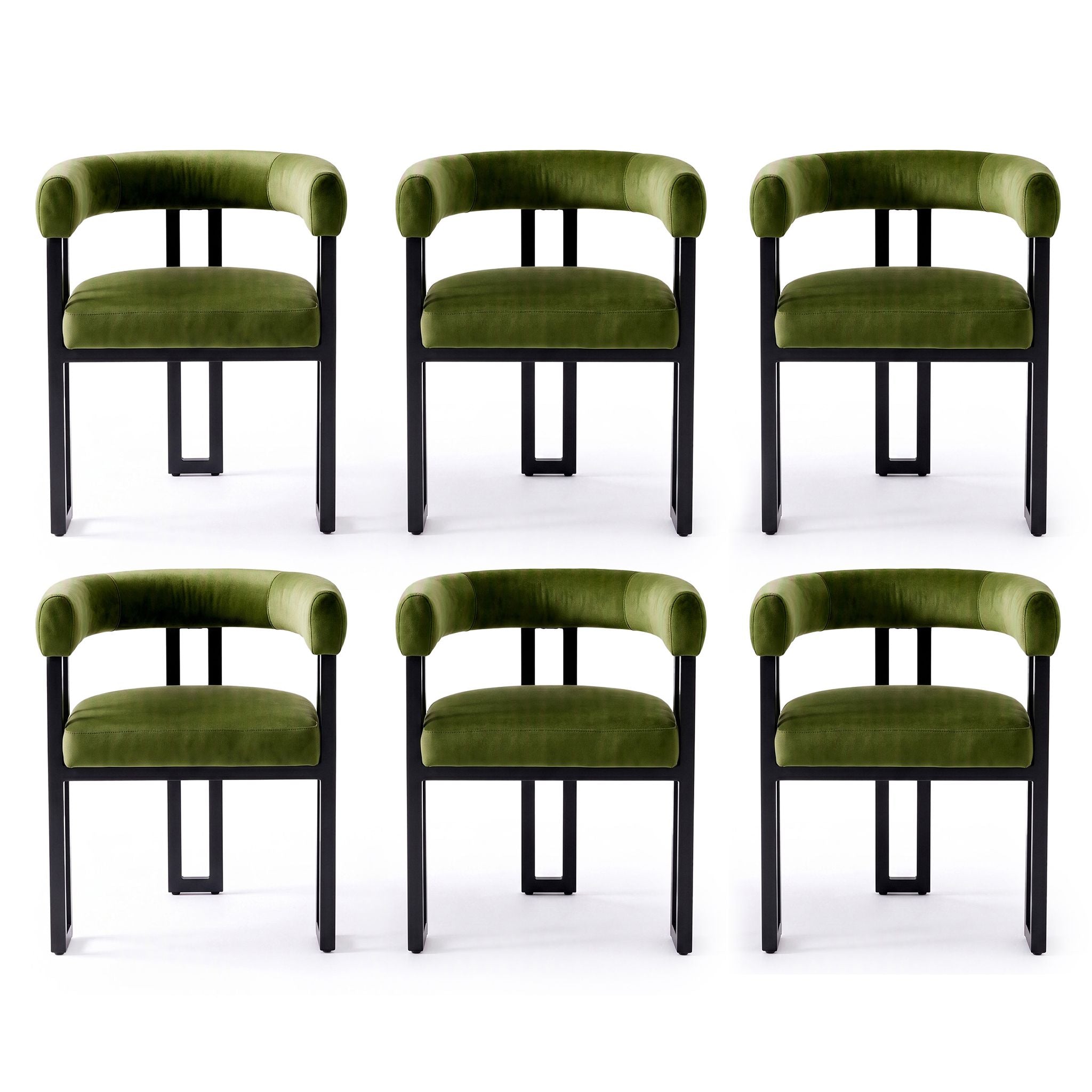 Artiss Chairs Set of 6 Velvet Upholstered Barrel Curved Armrests & Back Green
