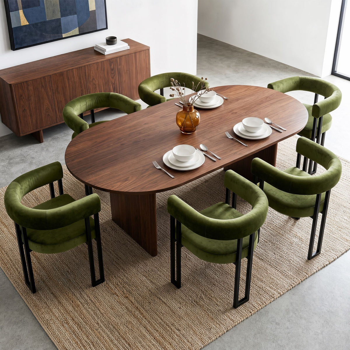 Artiss Chairs Set of 6 Velvet Upholstered Barrel Curved Armrests & Back Green